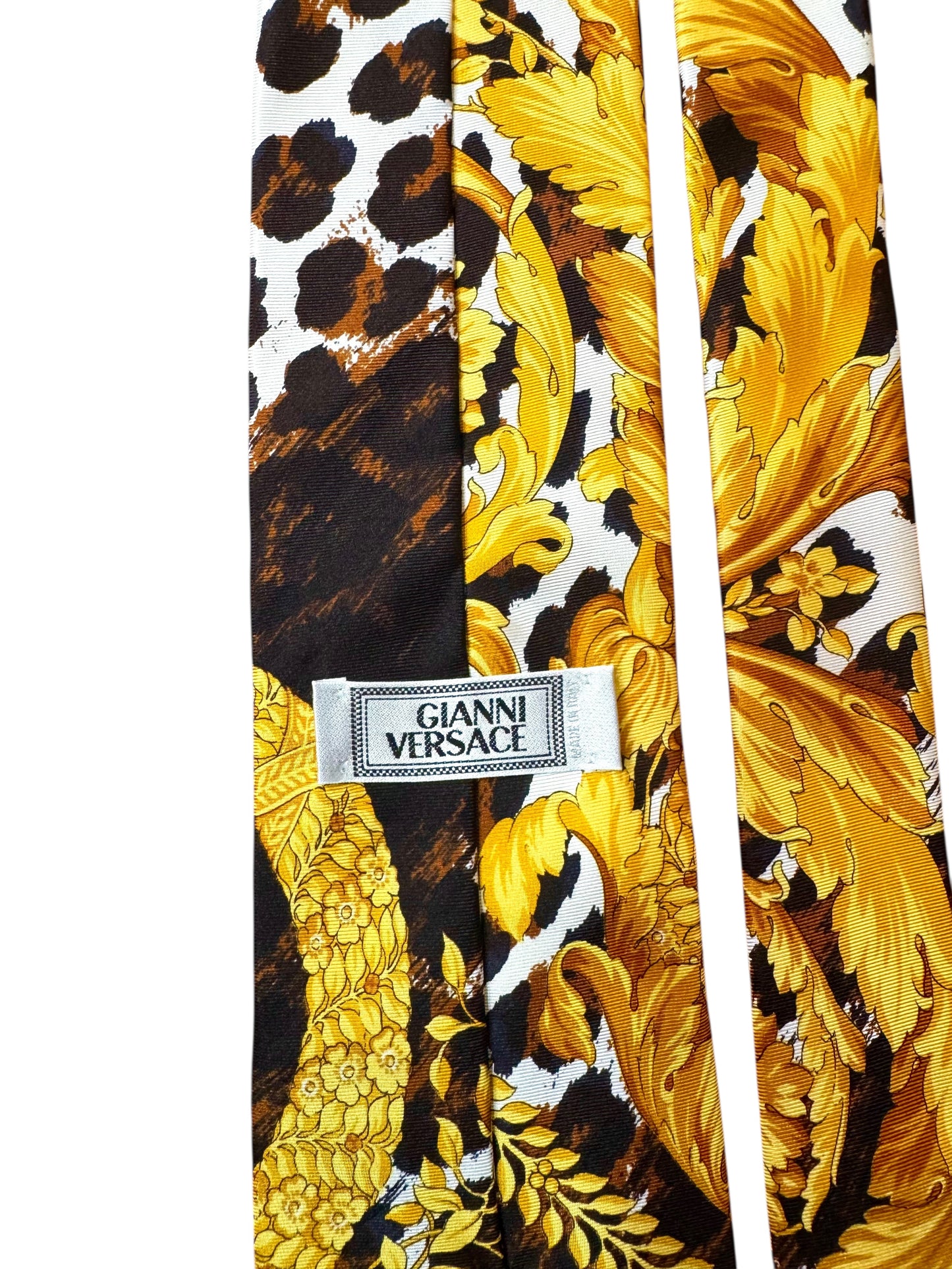 Cravatta vintage Gianni Versace seta stampa Wild Barocco animalier