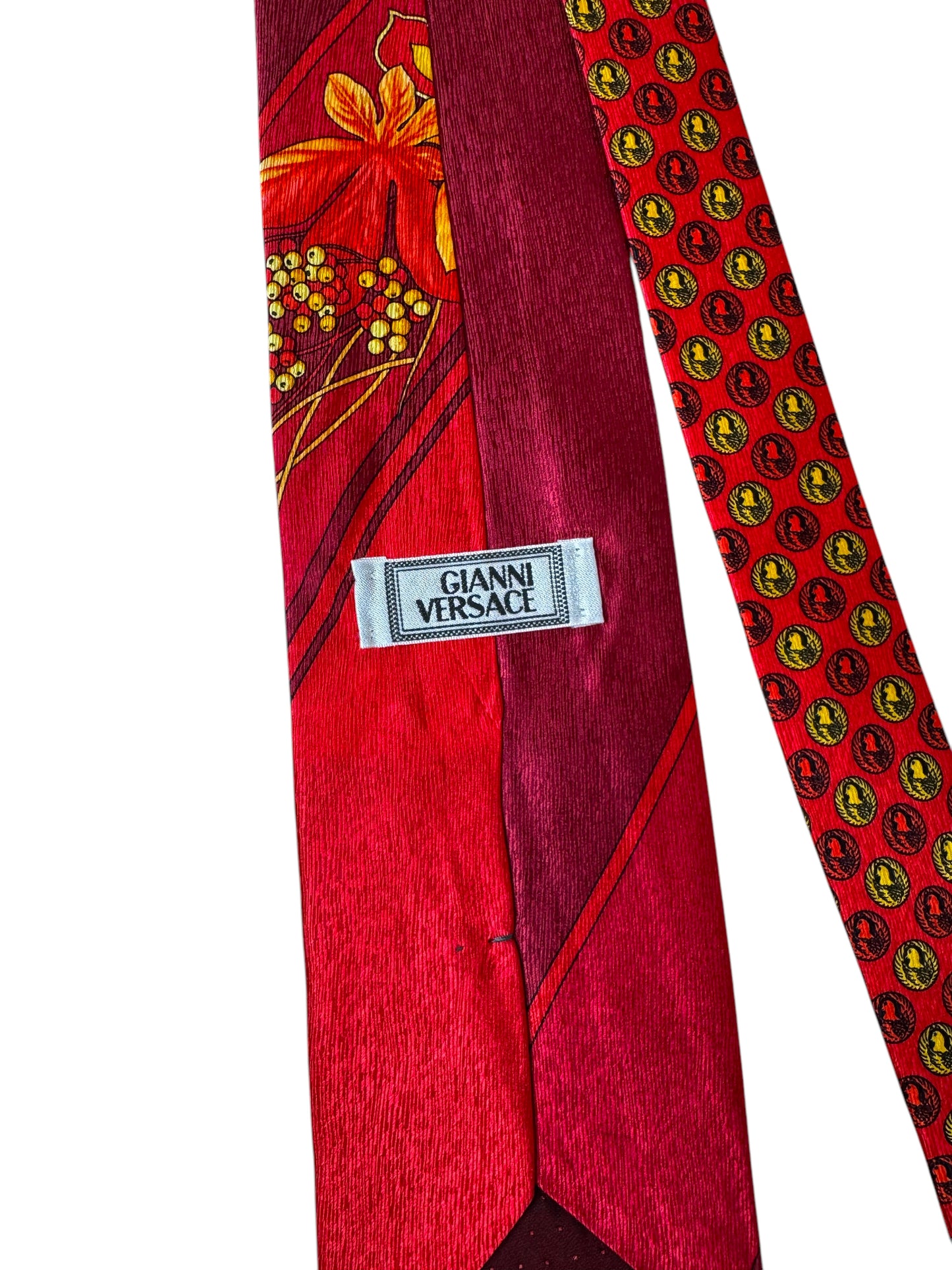 Cravatta Gianni Versace Vintage in Seta – Motivo Floreale Rosso/Bordeaux Giappone