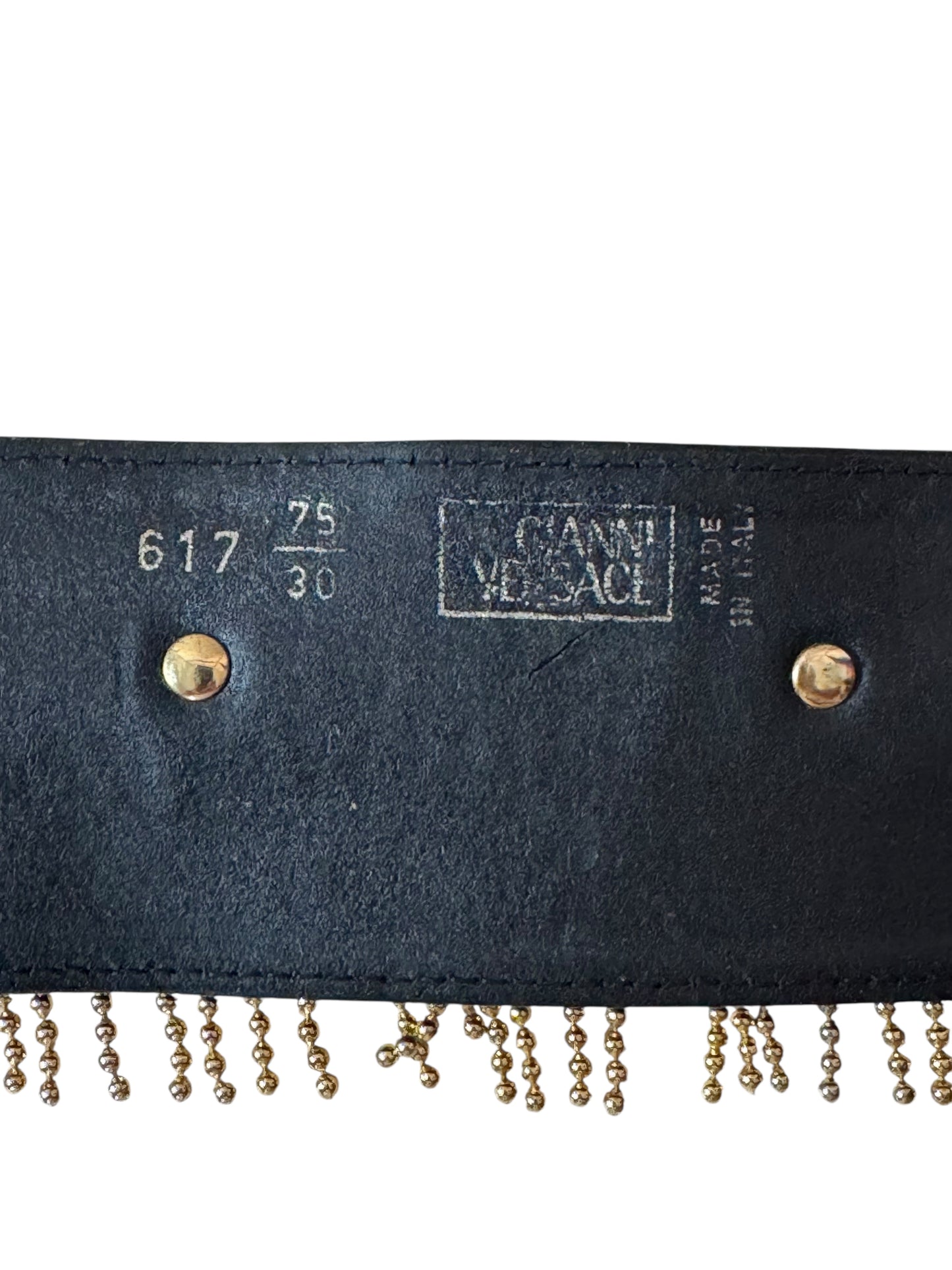 Gianni Versace Cintura Vintage Anni ‘90 in Pelle con Medusa e Frange Dorate