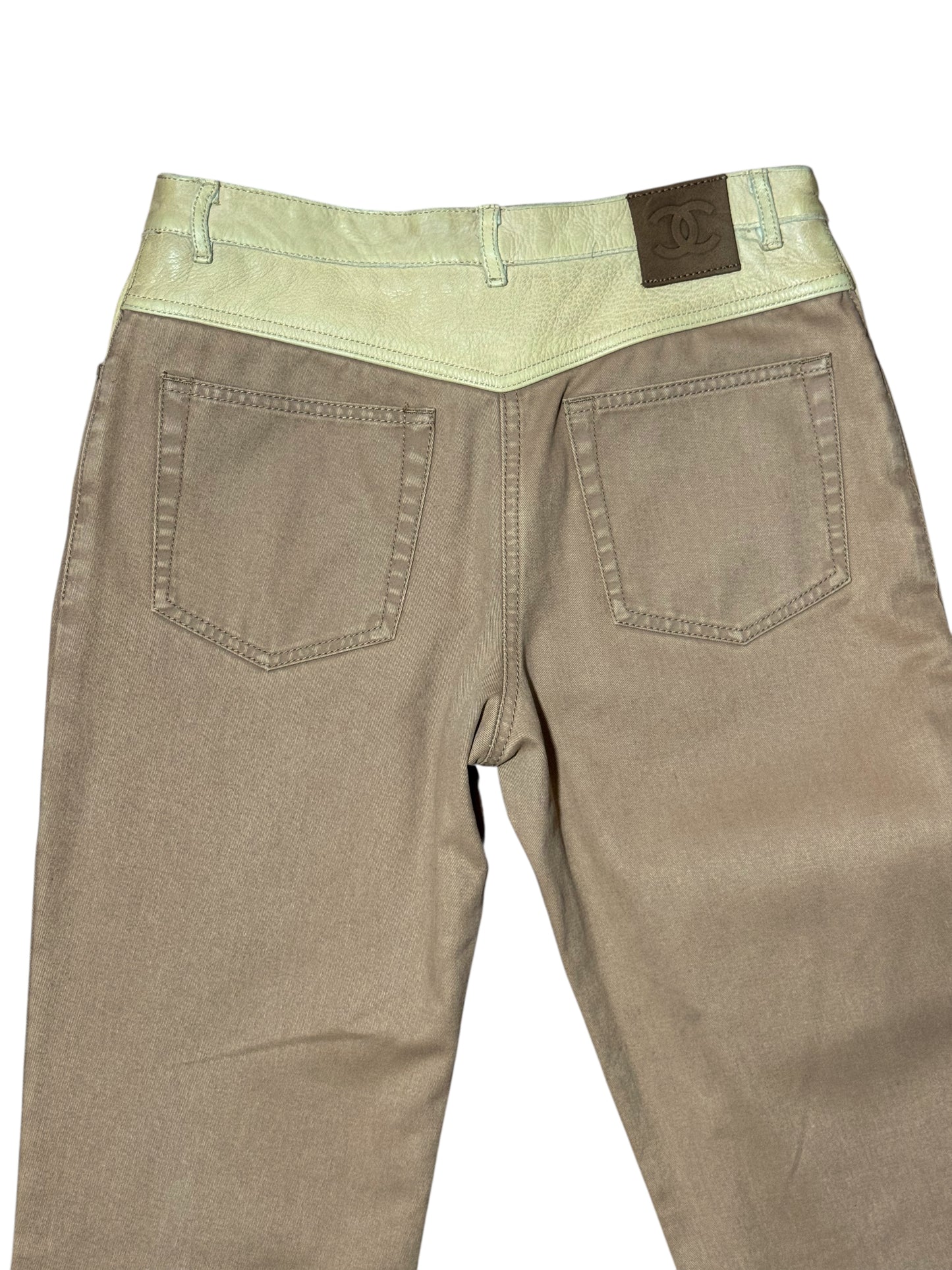 Chanel Pantaloni Donna Flare Cotone Beige con Inserti Ecopelle – FR 36 (IT 40)