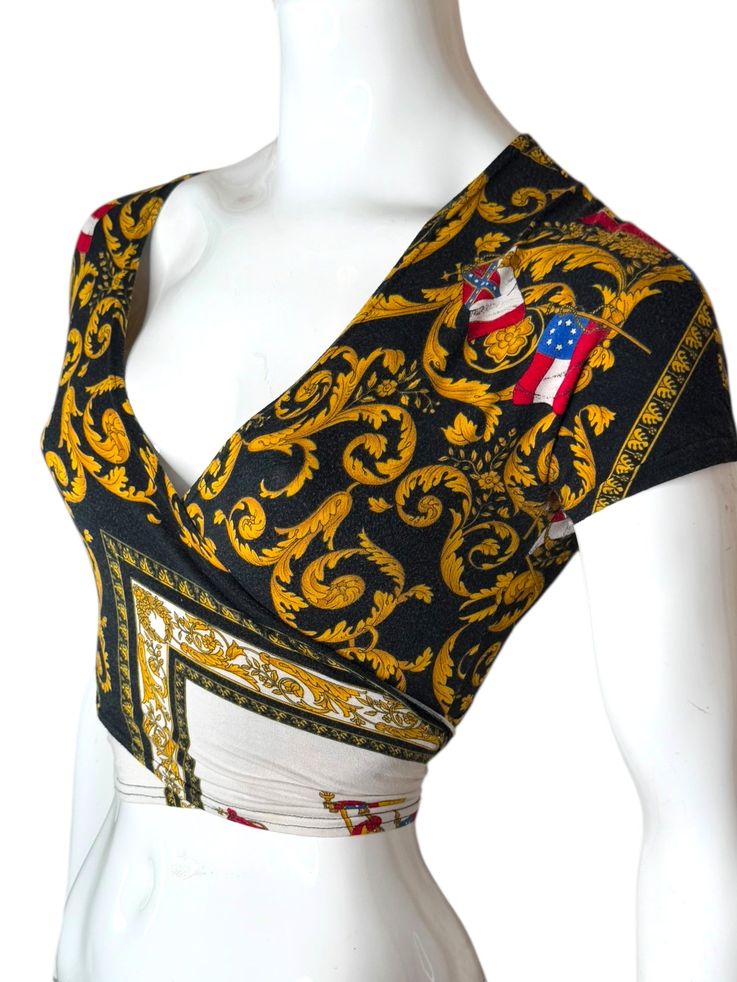 Top vintage Versus Gianni Versace – stampa barocca e bandiere, taglia unica