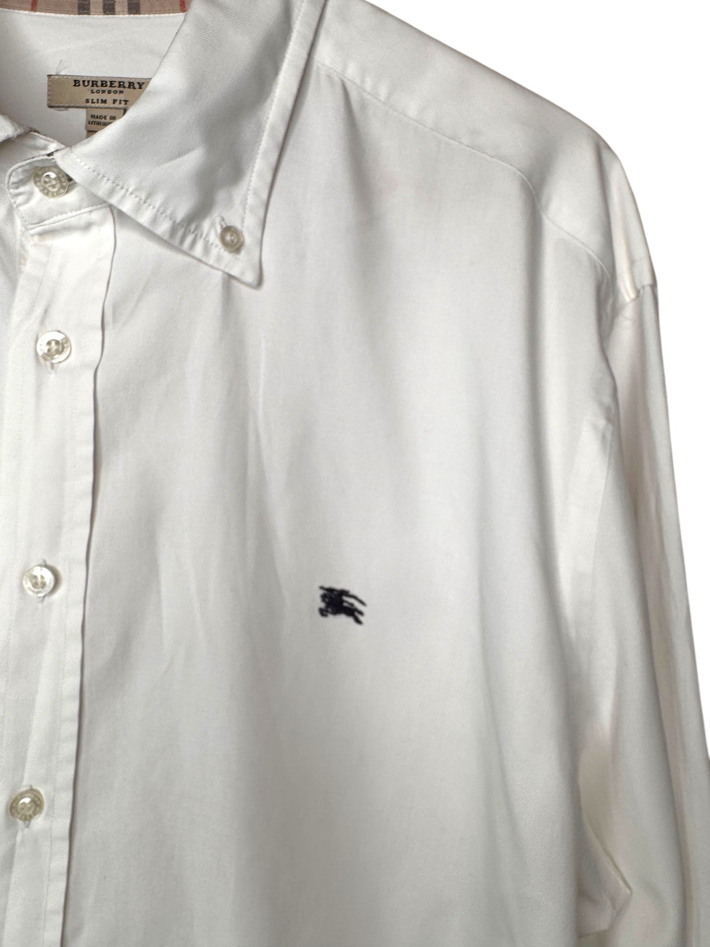 Camicia Burberry London Slim Fit bianca con dettagli check, taglia XXL