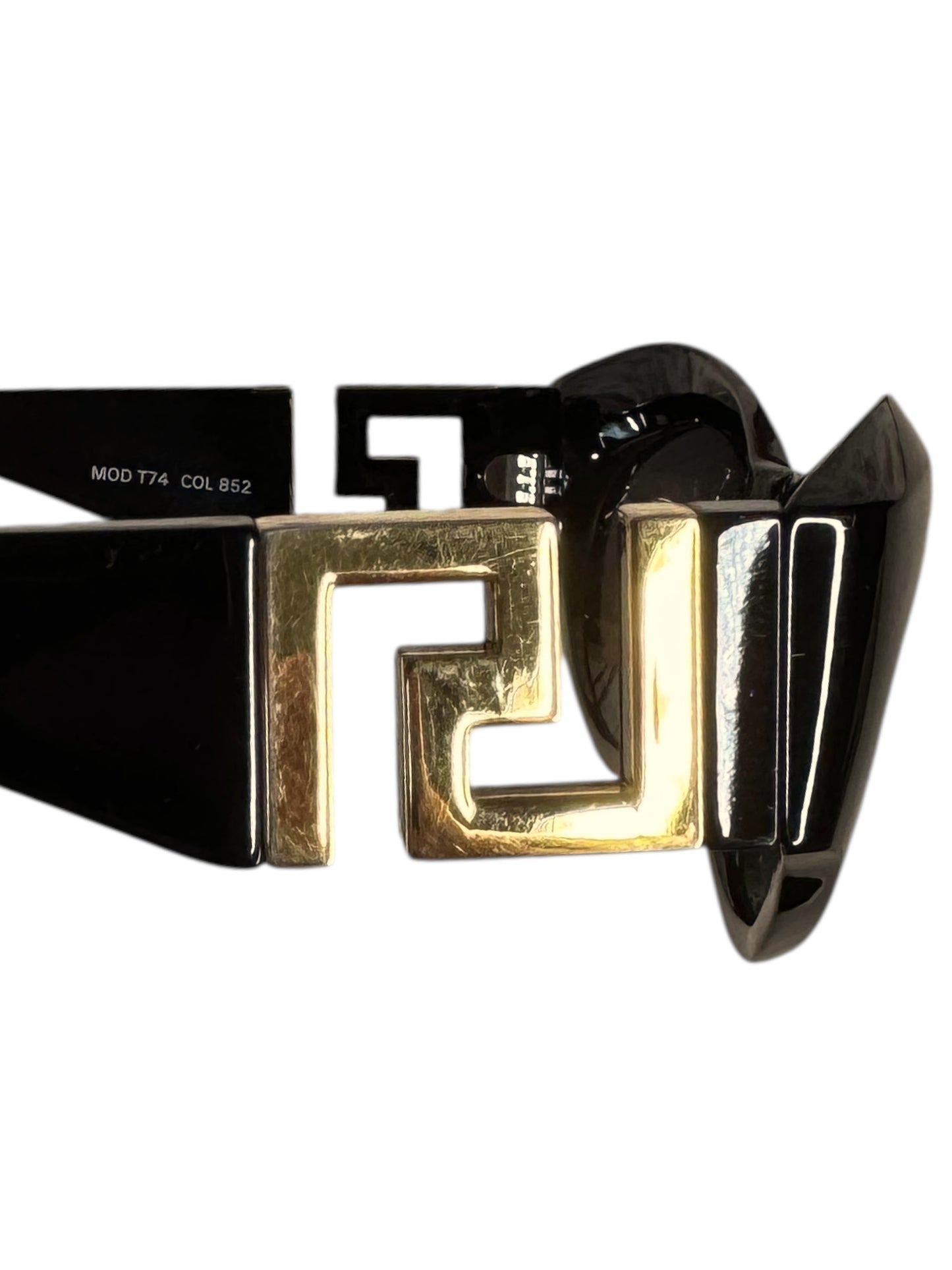 Occhiali da sole vintage Gianni Versace anni ’90 nero con logo Greca dorato