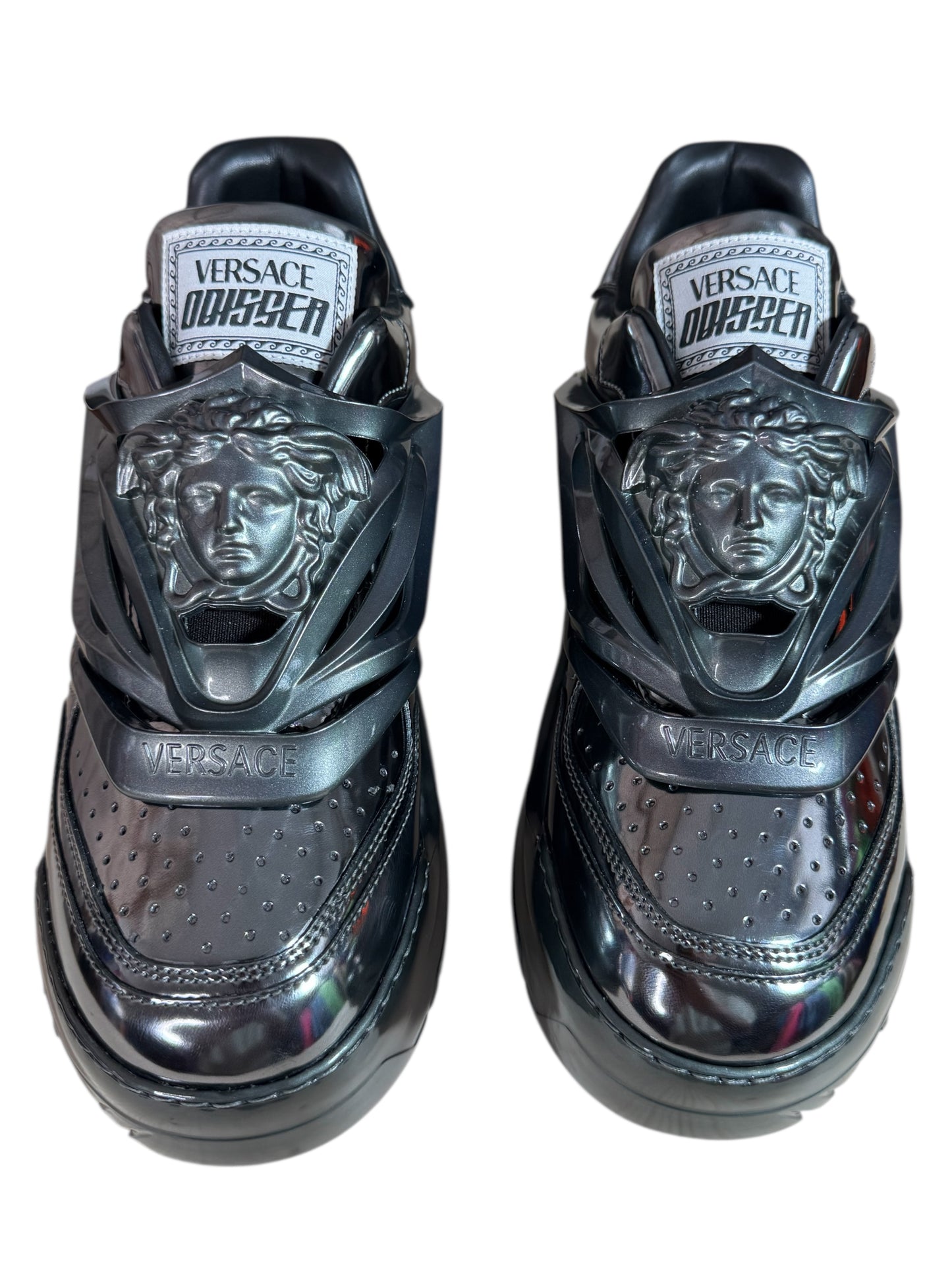 Versace Odissea sneakers grigio scuro metallizzato con logo Medusa 3D – IT 42