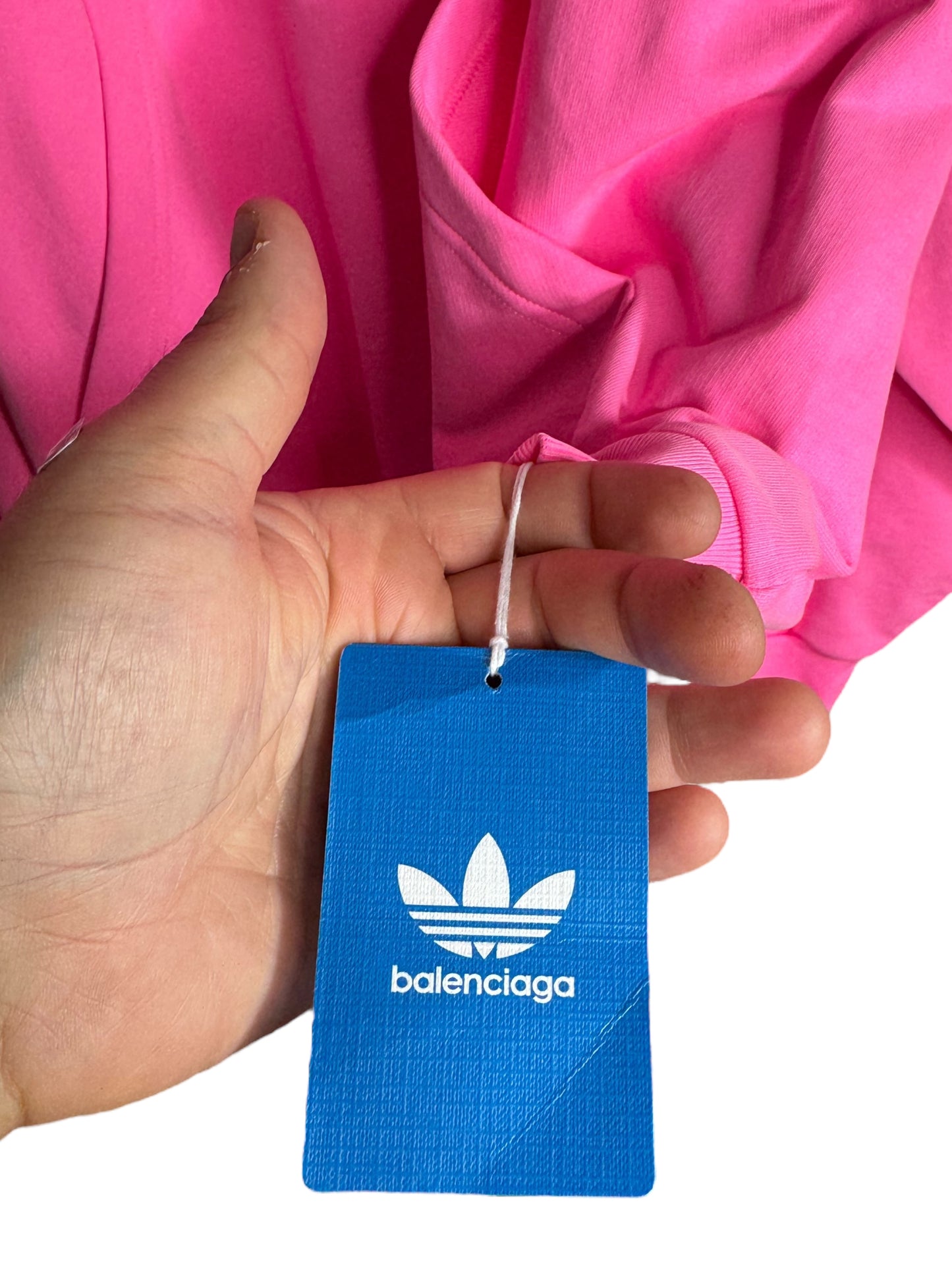 Felpa Balenciaga x Adidas rosa fluo con cappuccio e bande laterali - taglia 3 (fit L- XL–XXL)