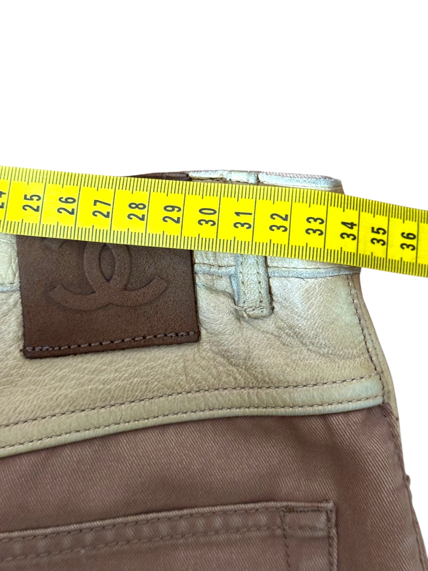 Chanel Pantaloni Donna Flare Cotone Beige con Inserti Ecopelle – FR 36 (IT 40)