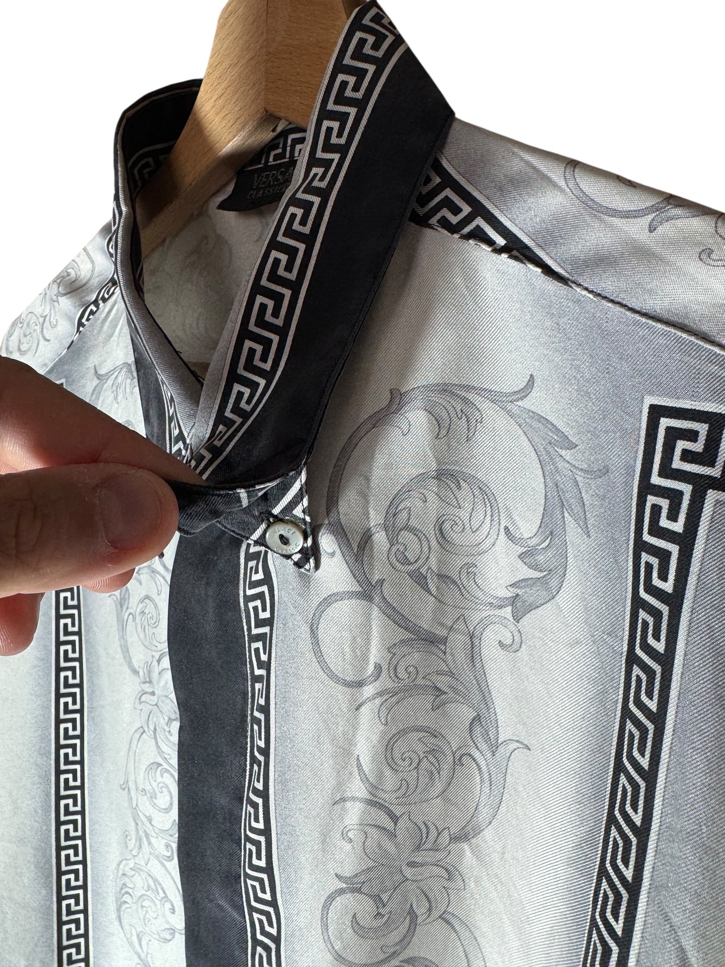 Camicia Donna Vintage Versace Classic V2 100% Seta Barocca Grigia Nera M