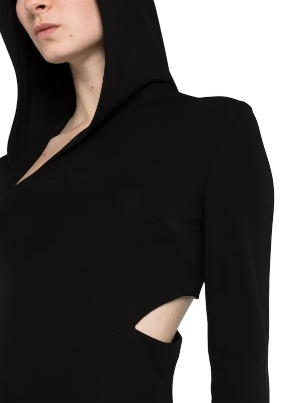 Versace Abito Lungo Nero con Cappuccio e Cut-Out Laterale - Taglia IT 38 - Made in Italy