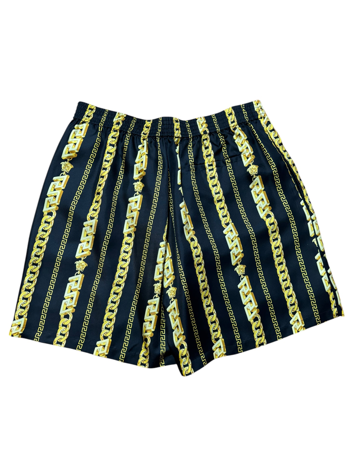 Pantaloncini Gianni Versace in seta con stampa barocca e motivo catena - Taglia 52