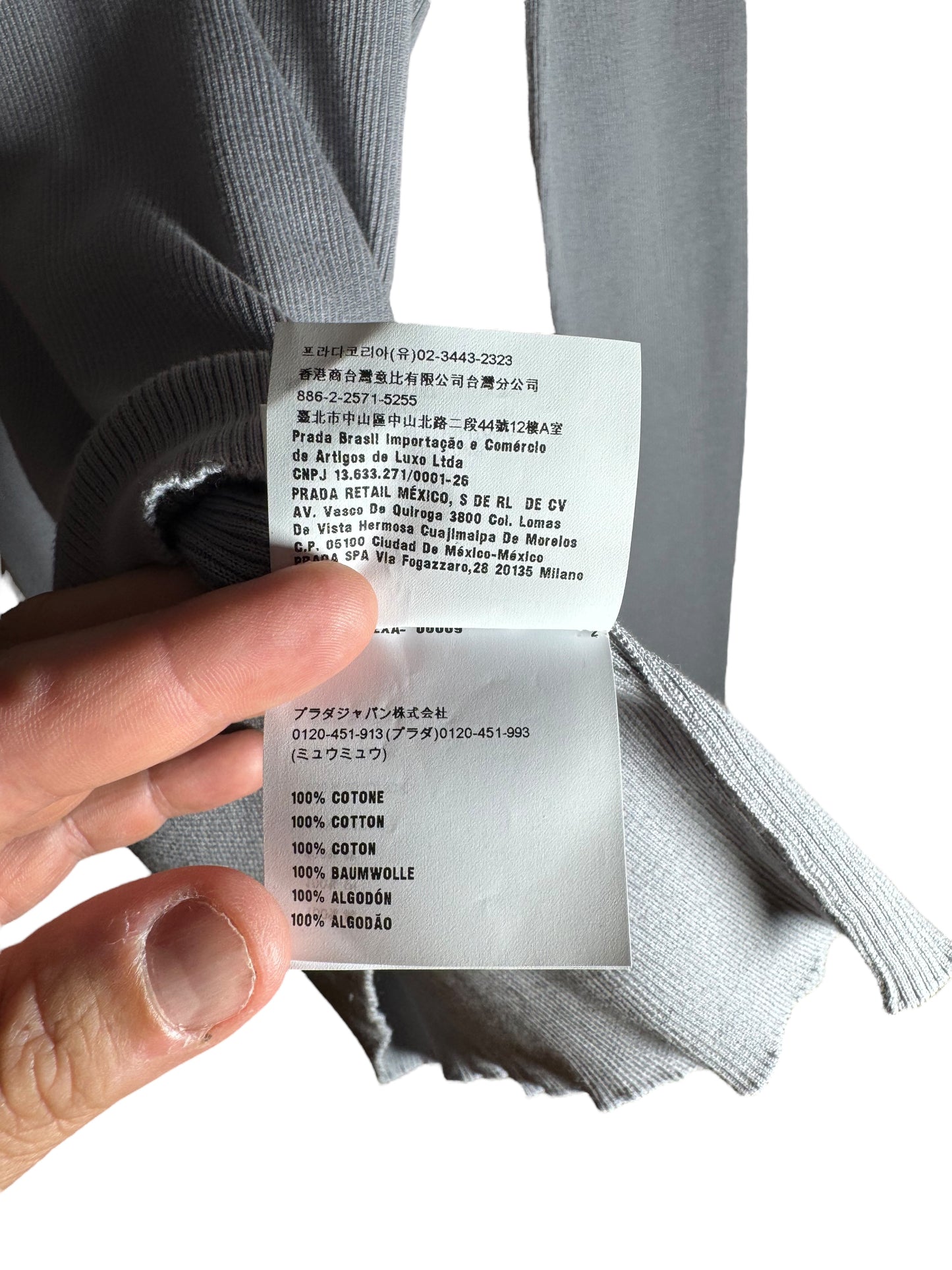 Prada Maglia Uomo Collo Alto Grigio Cotone 100% Tg. 48 Made in Italy