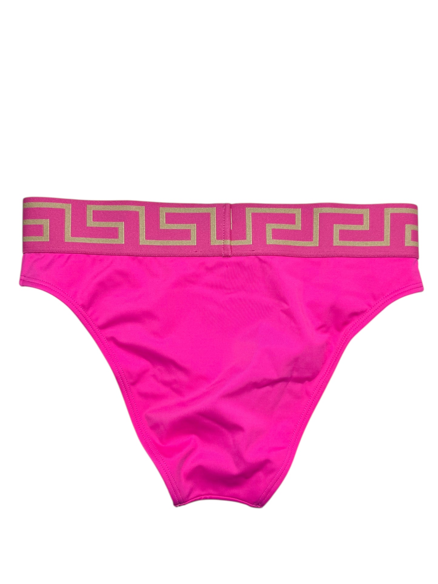 Costume da bagno donna VERSACE fucsia – Slip con fascia Greca dorata – Taglia 1