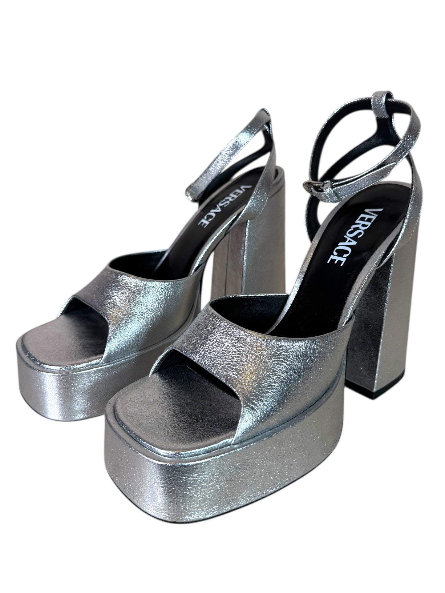 Versace Platform Sandals Argento – Tacco Alto con Ciondolo Medusa – Made in Italy - taglia 37,5