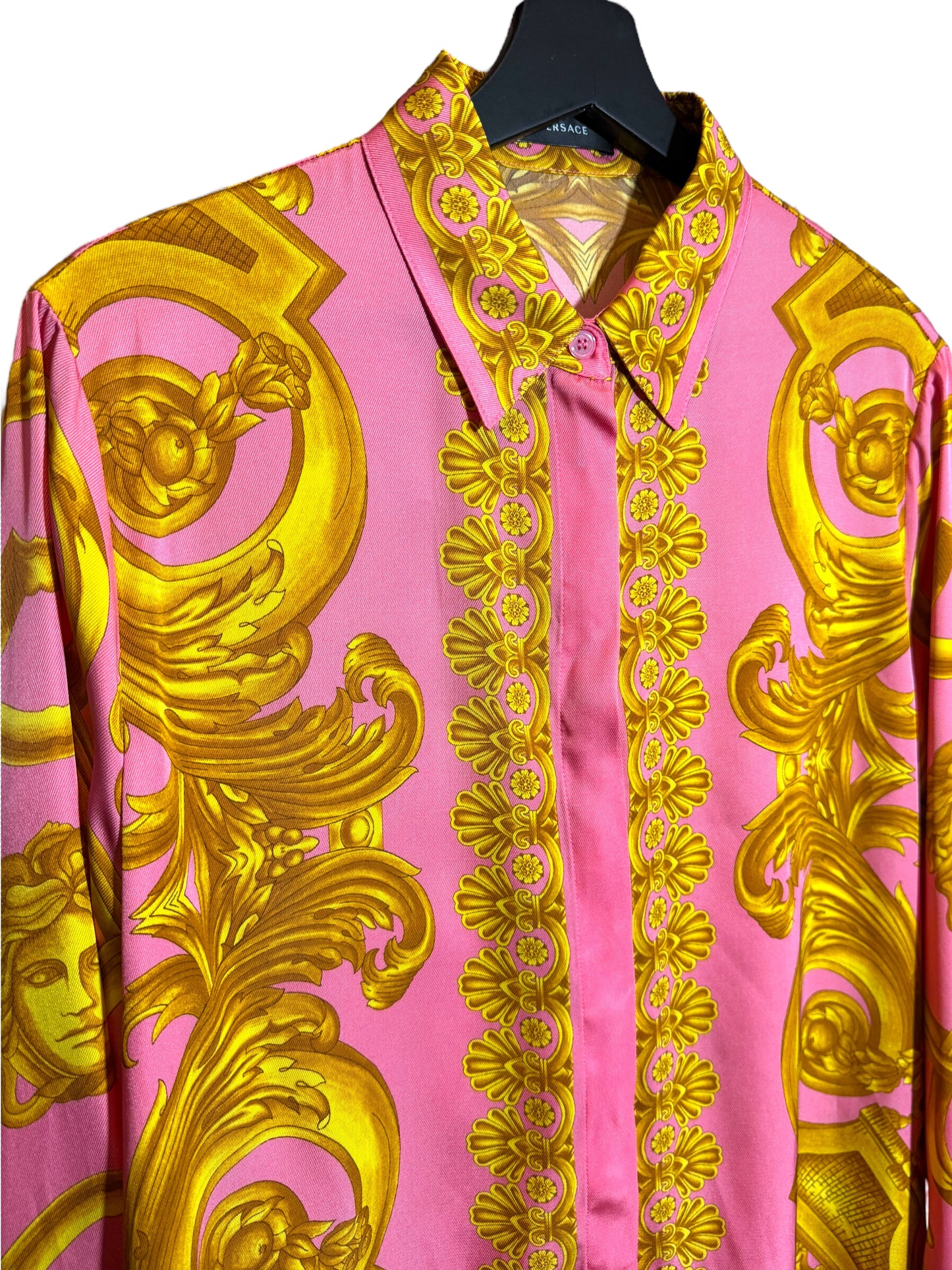 Camicia Versace Rosa - Taglia 46 - Stampa Barocca e Dettagli Medusa