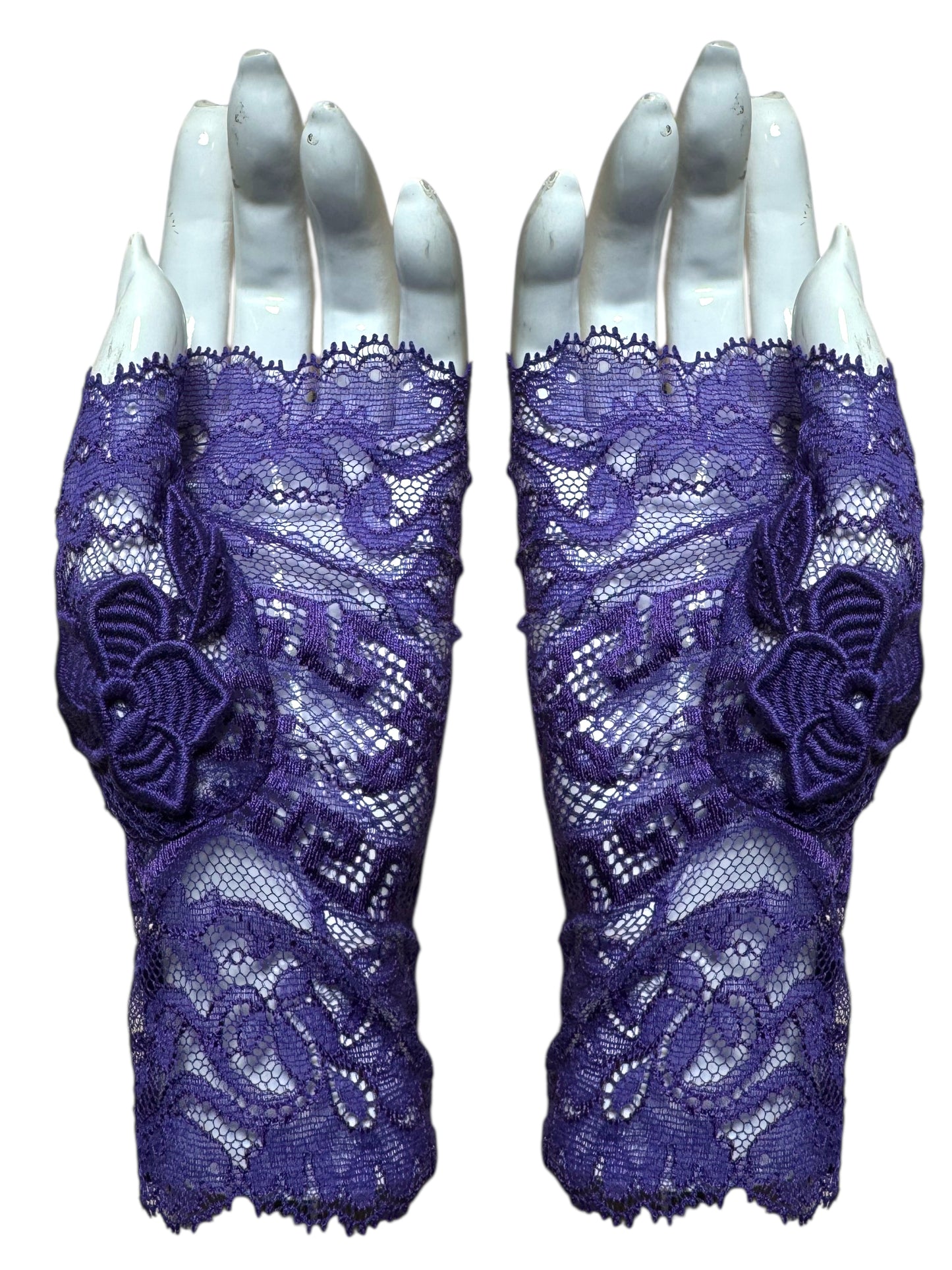 Guanti pizzo viola Versace – Ricamo floreale – Taglia 7,5 (M) Made in Italy