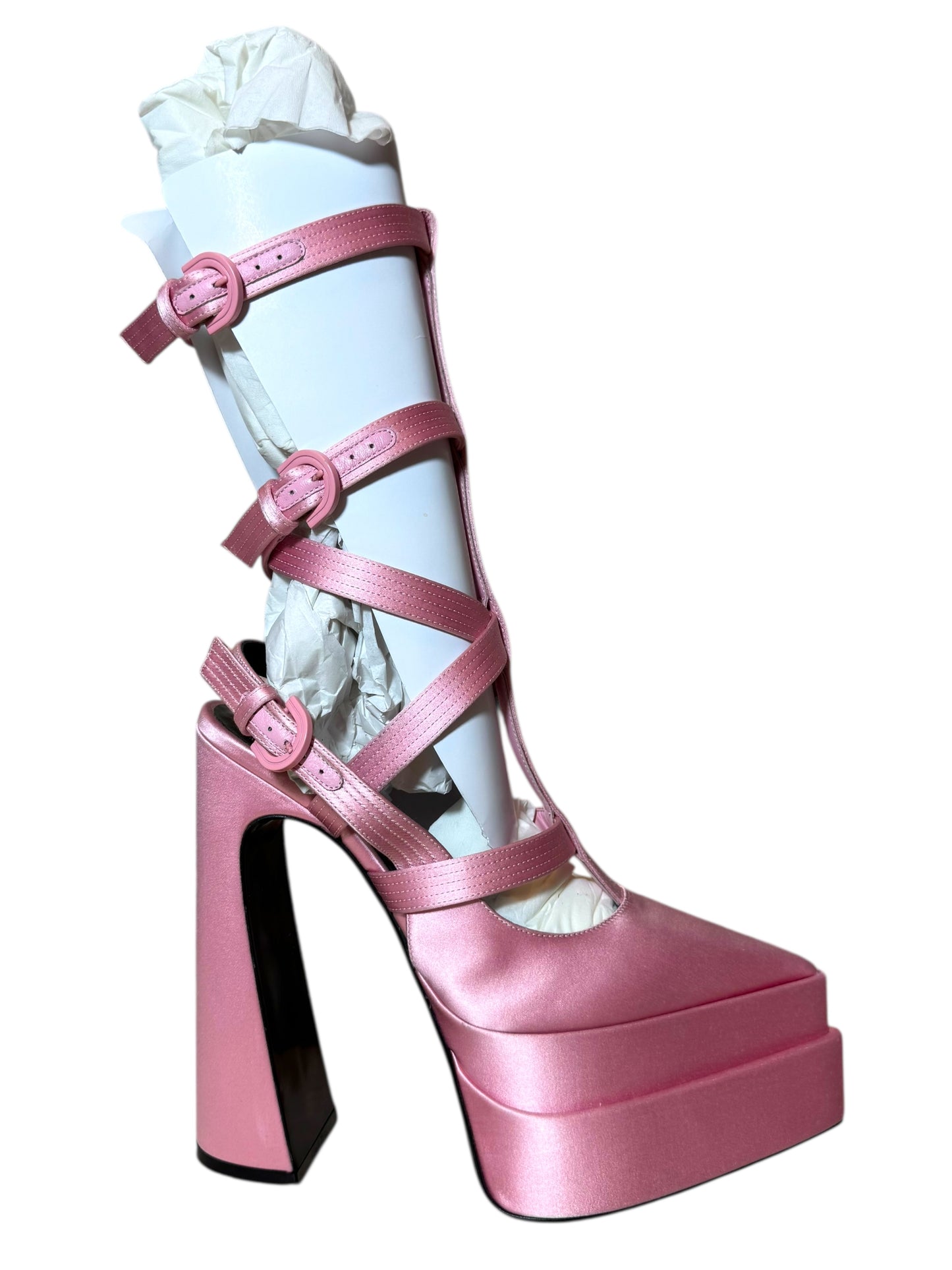 Sandali platform Versace in raso rosa – Modello Medusa Aevitas – Taglia 38 – Made in Italy