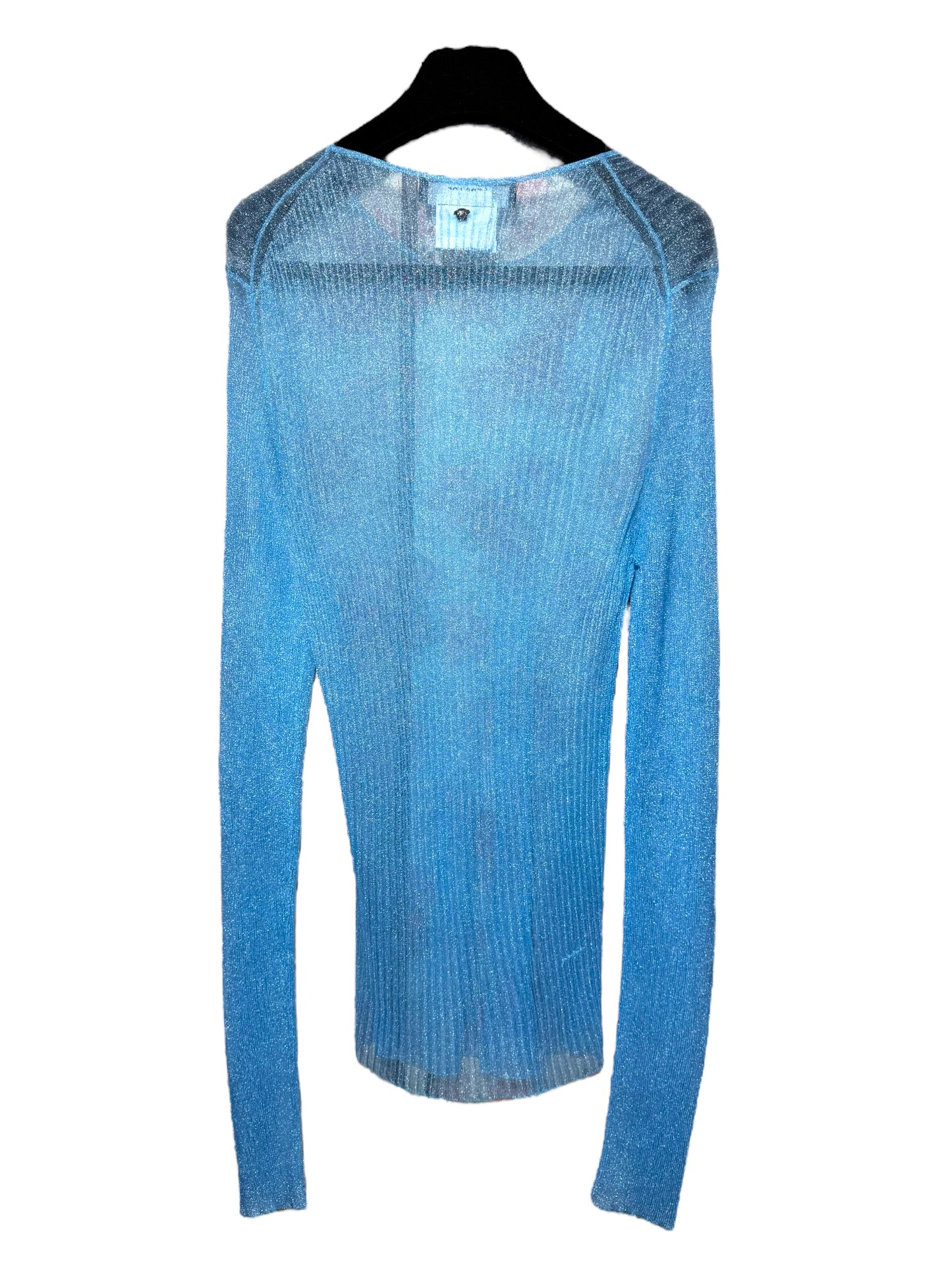 Versace Maglia Uomo Azzurra Lurex Trasparente Made in Italy Tg. 48
