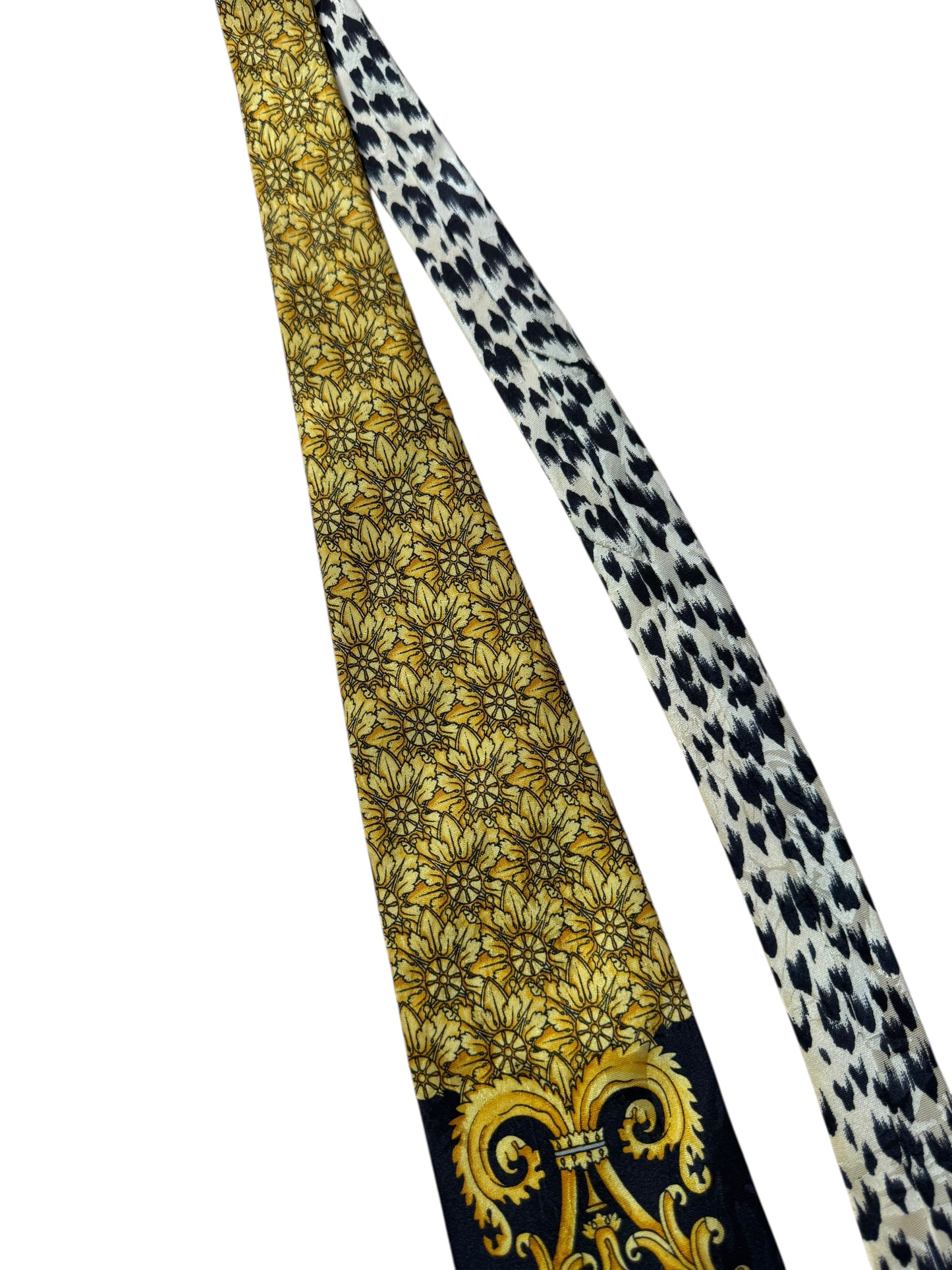 Cravatta Gianni Versace vintage seta nera oro con Medusa e motivo leopardato