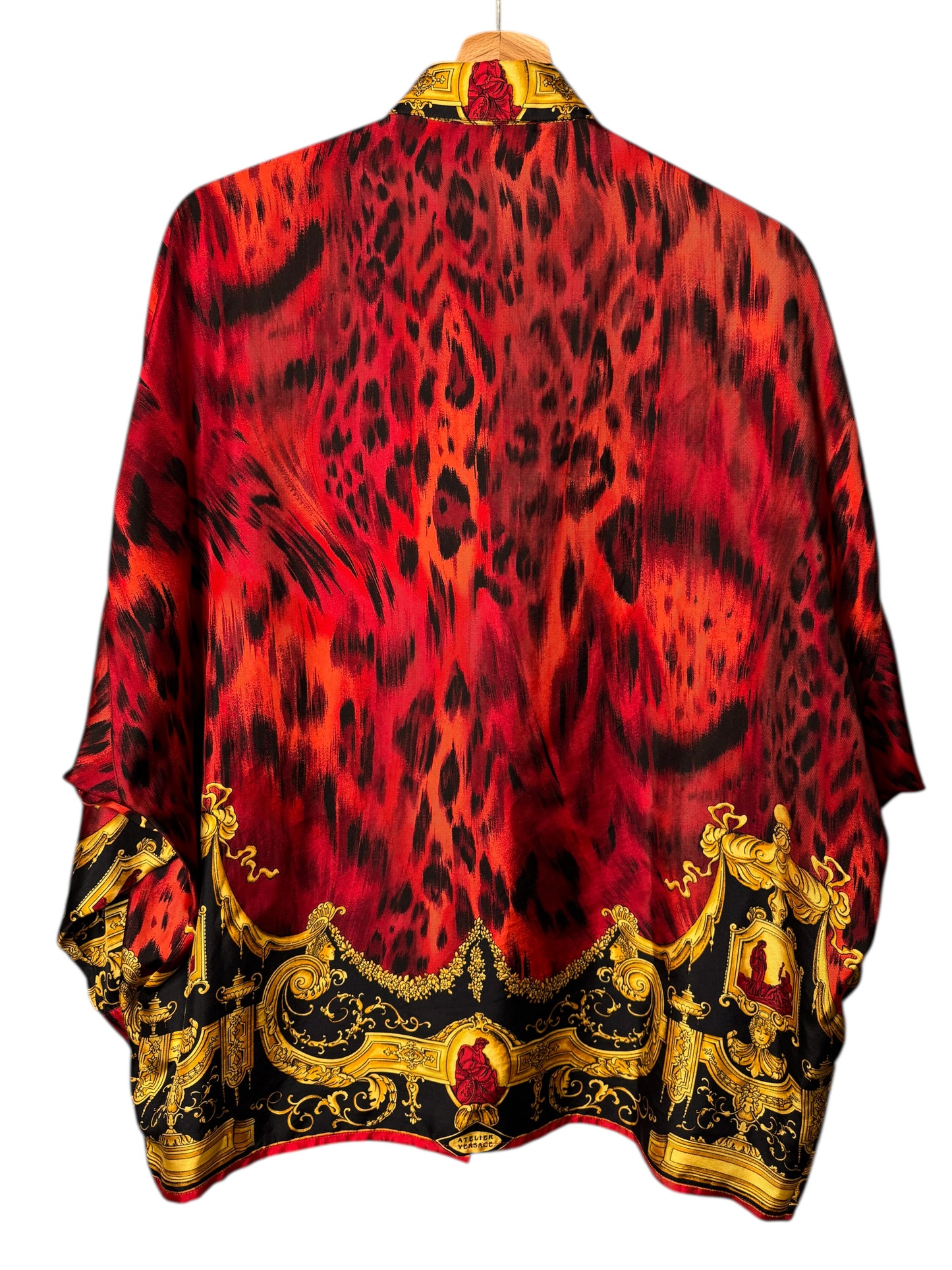 Camicia vintage Gianni Versace – Linea Istante – Taglia 42 – Stampa barocca oro e animalier rossa