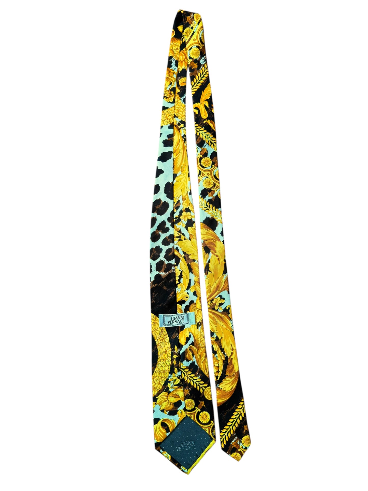 Cravatta vintage Gianni Versace seta stampa Wild Barocco animalier
