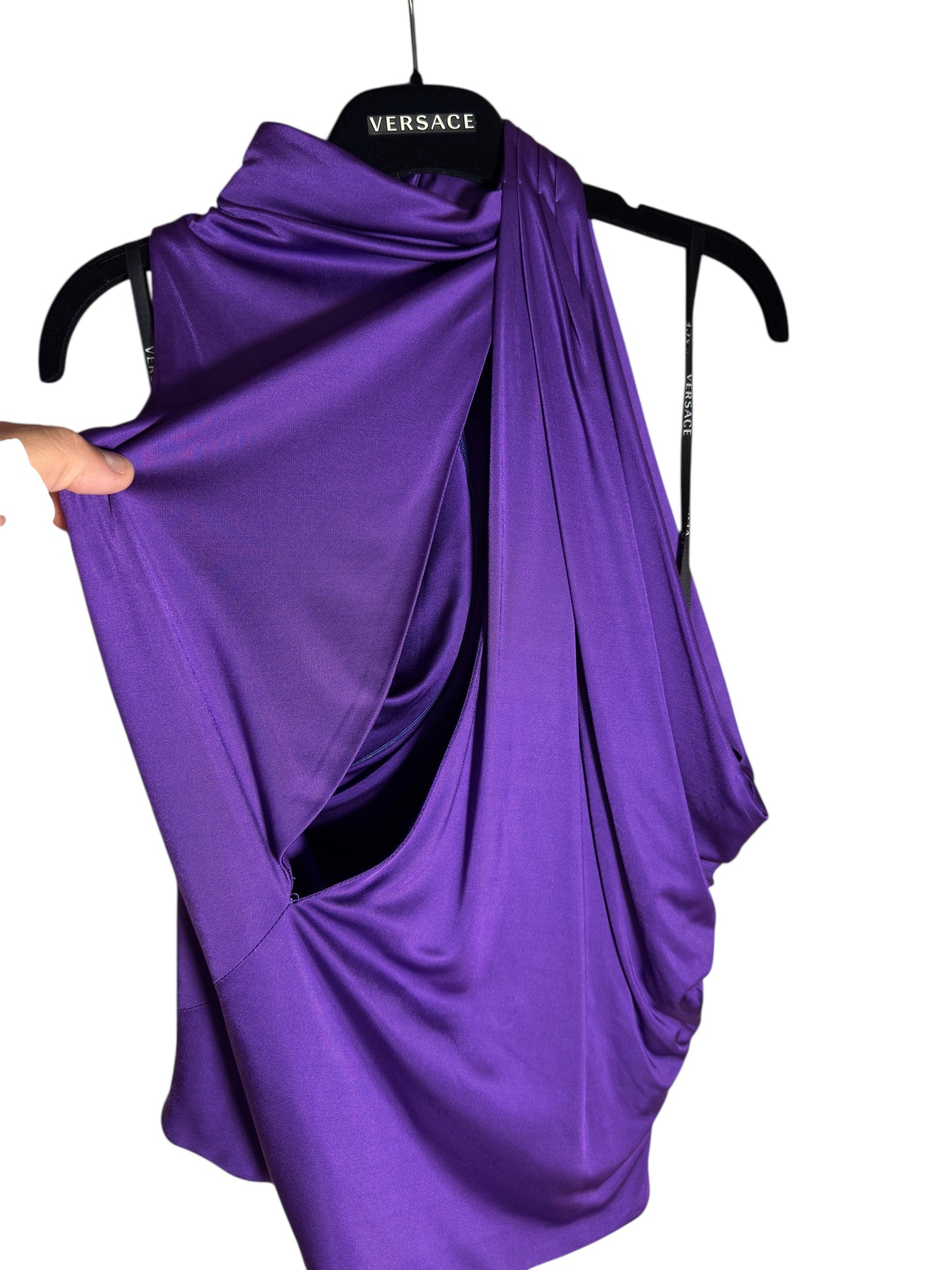Top VERSACE Viola Drappeggiato con Scollo Profondo – Taglia 38 – Made in Italy