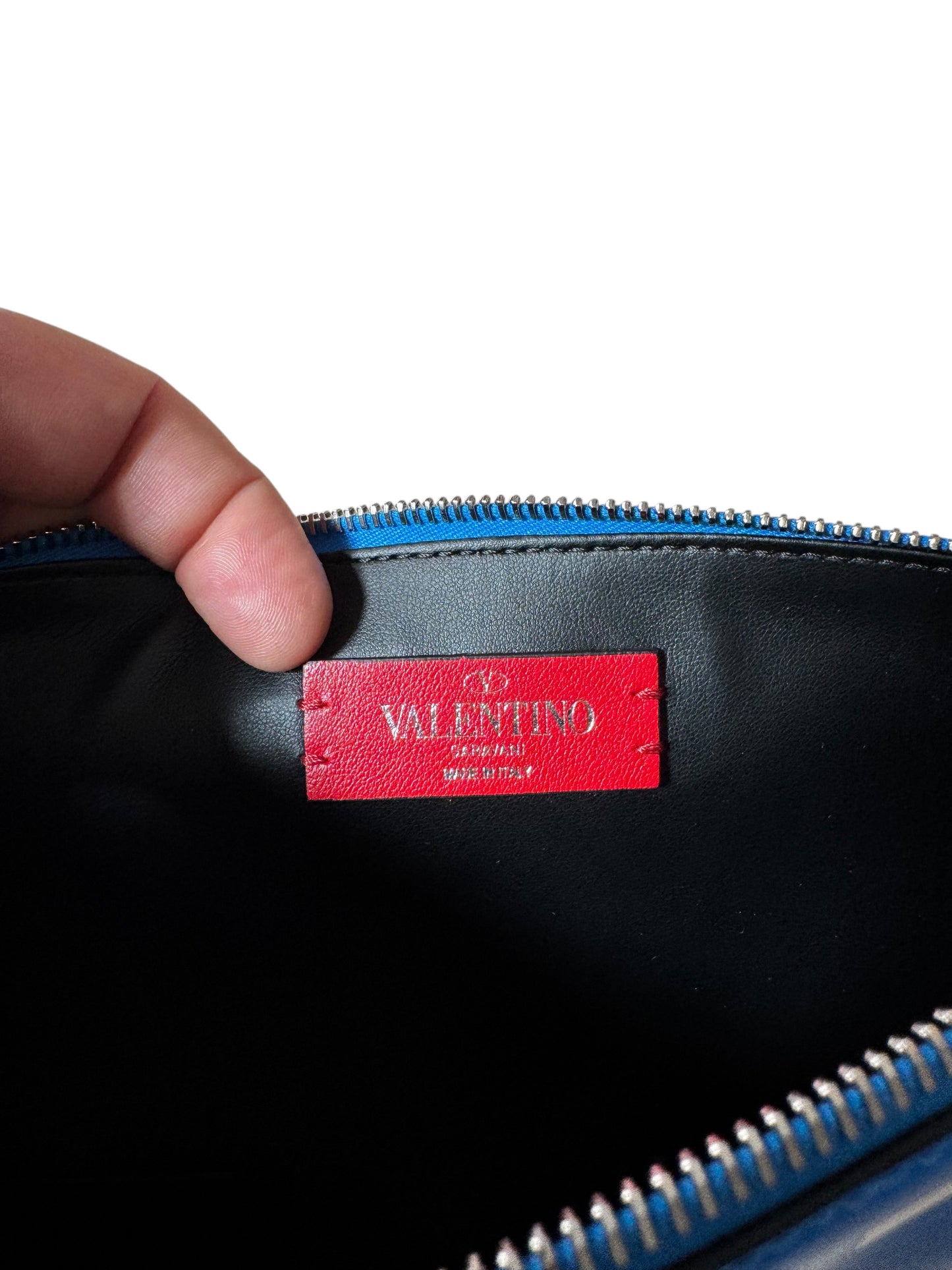 Valentino Garavani pouch VLogo blu in pelle - nuova