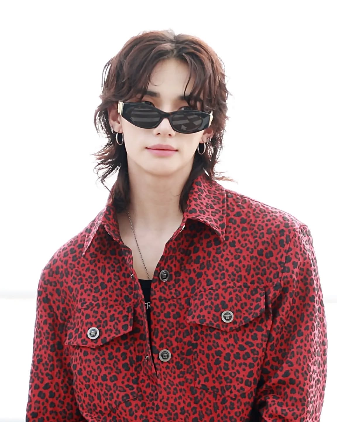 Giacca camicia Versace leopardata rosso/nero in cotone jacquard