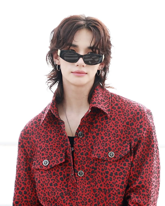 Giacca camicia Versace leopardata rosso/nero in cotone jacquard