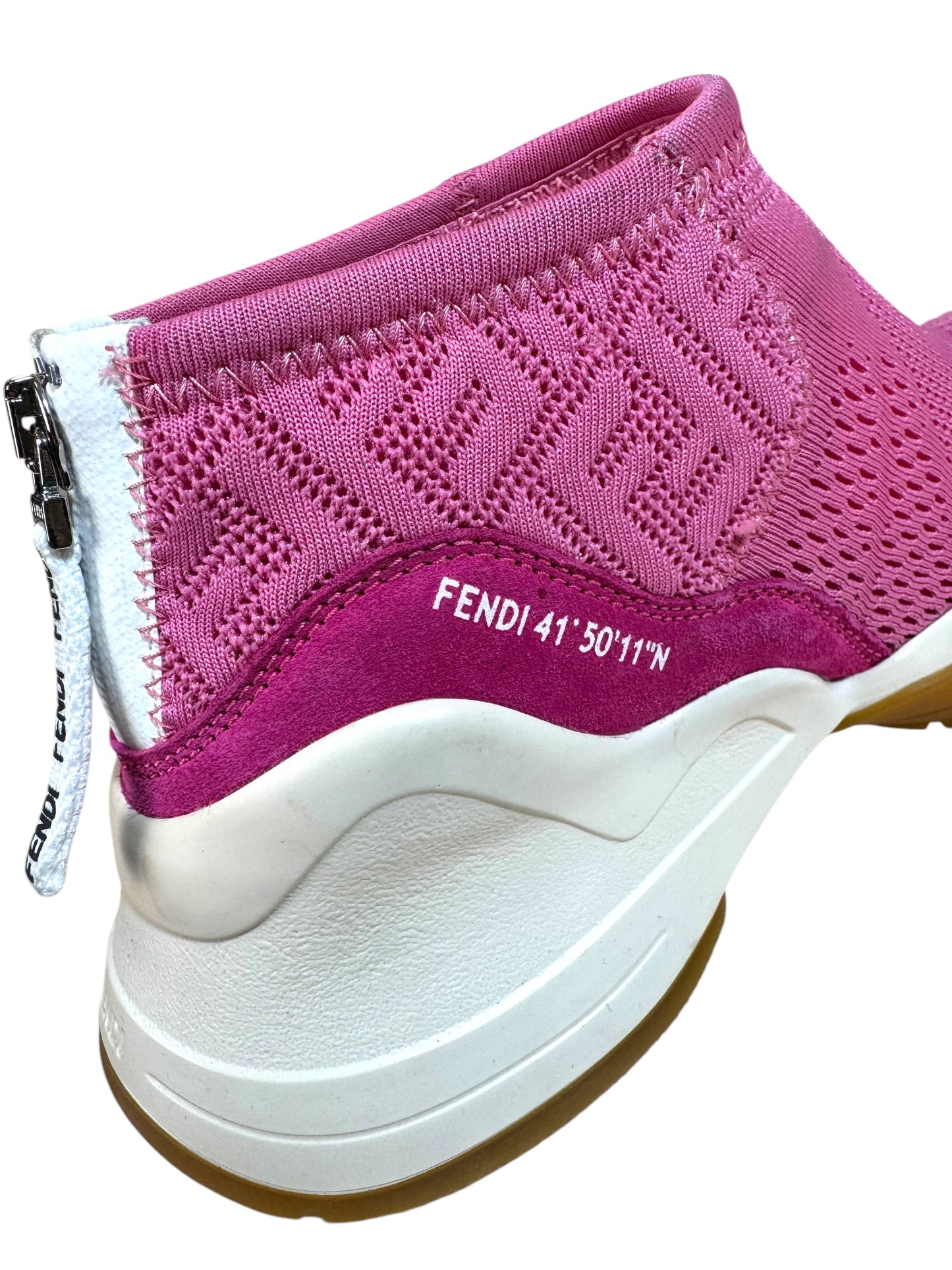 FENDI - Sneakers Sock in Tessuto Stretch Rosa con Logo FF