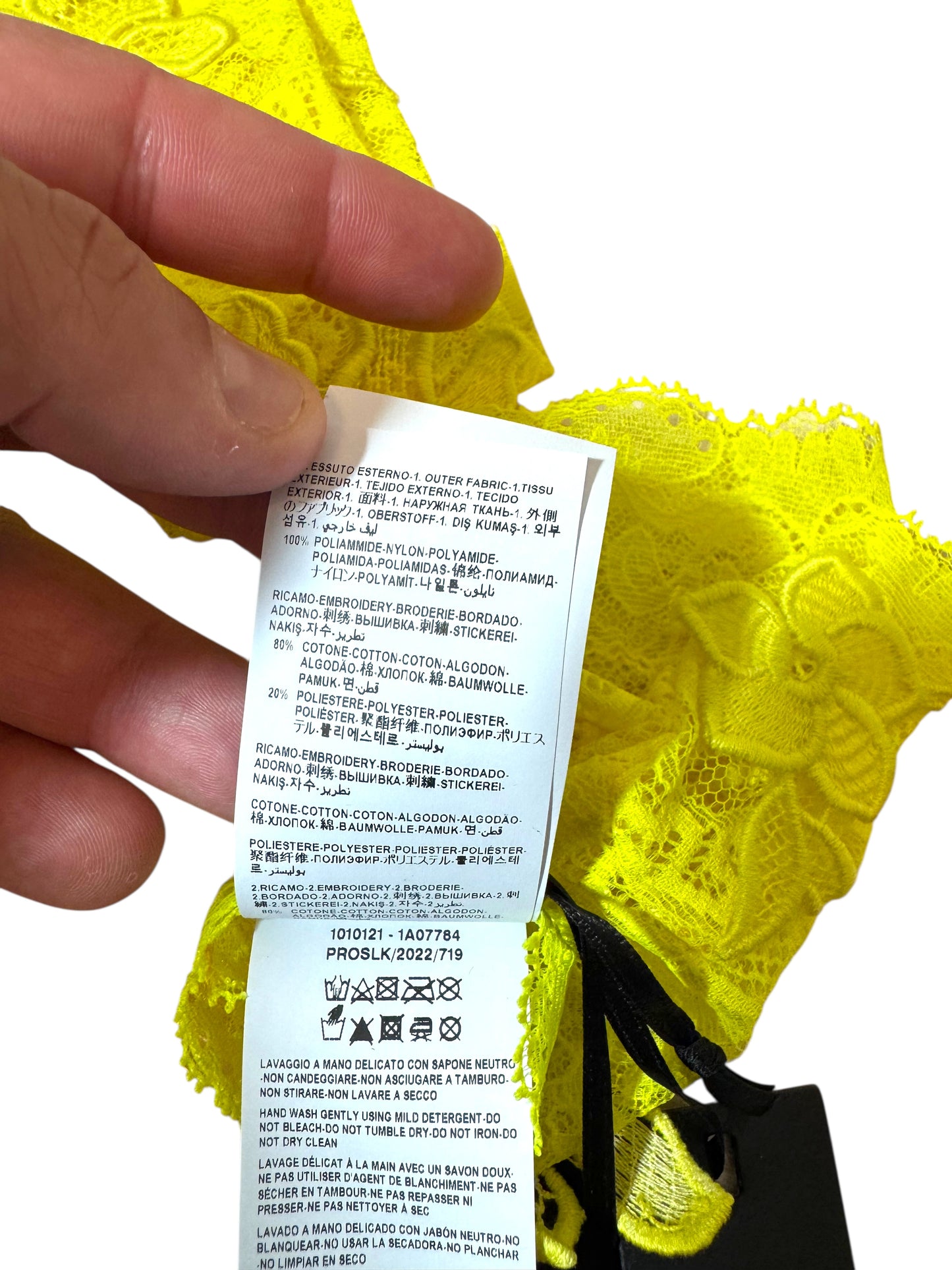 Guanti pizzo giallo Versace – Ricamo floreale – Taglia 7 (S/M)
