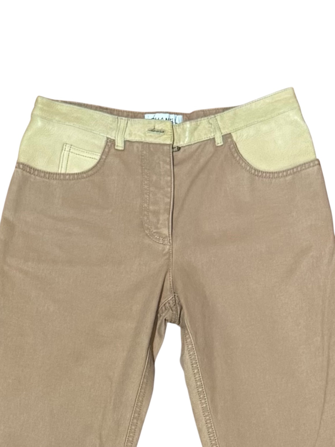 Chanel Pantaloni Donna Flare Cotone Beige con Inserti Ecopelle – FR 36 (IT 40)