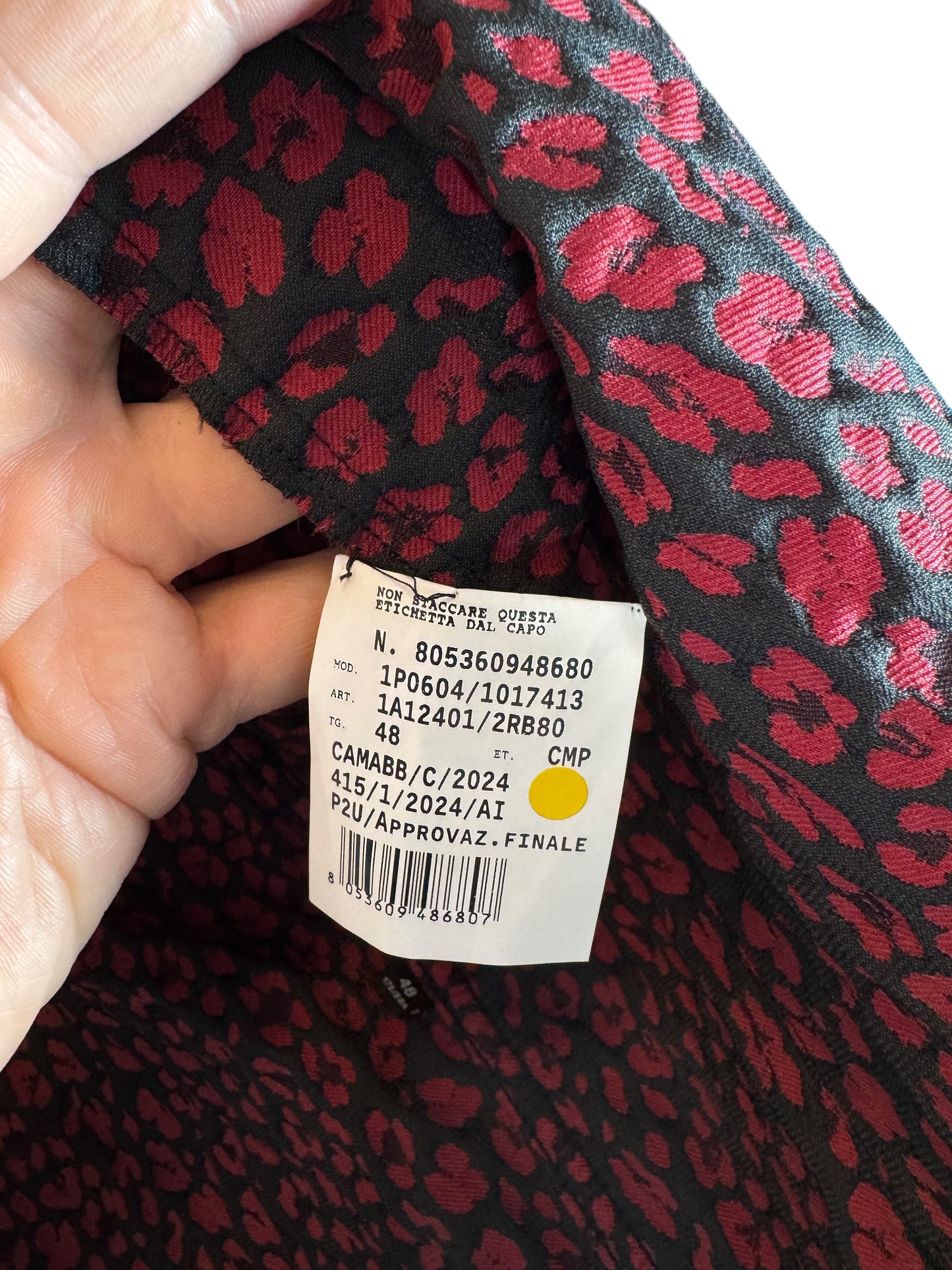 Giacca camicia Versace leopardata rosso/nero in cotone jacquard