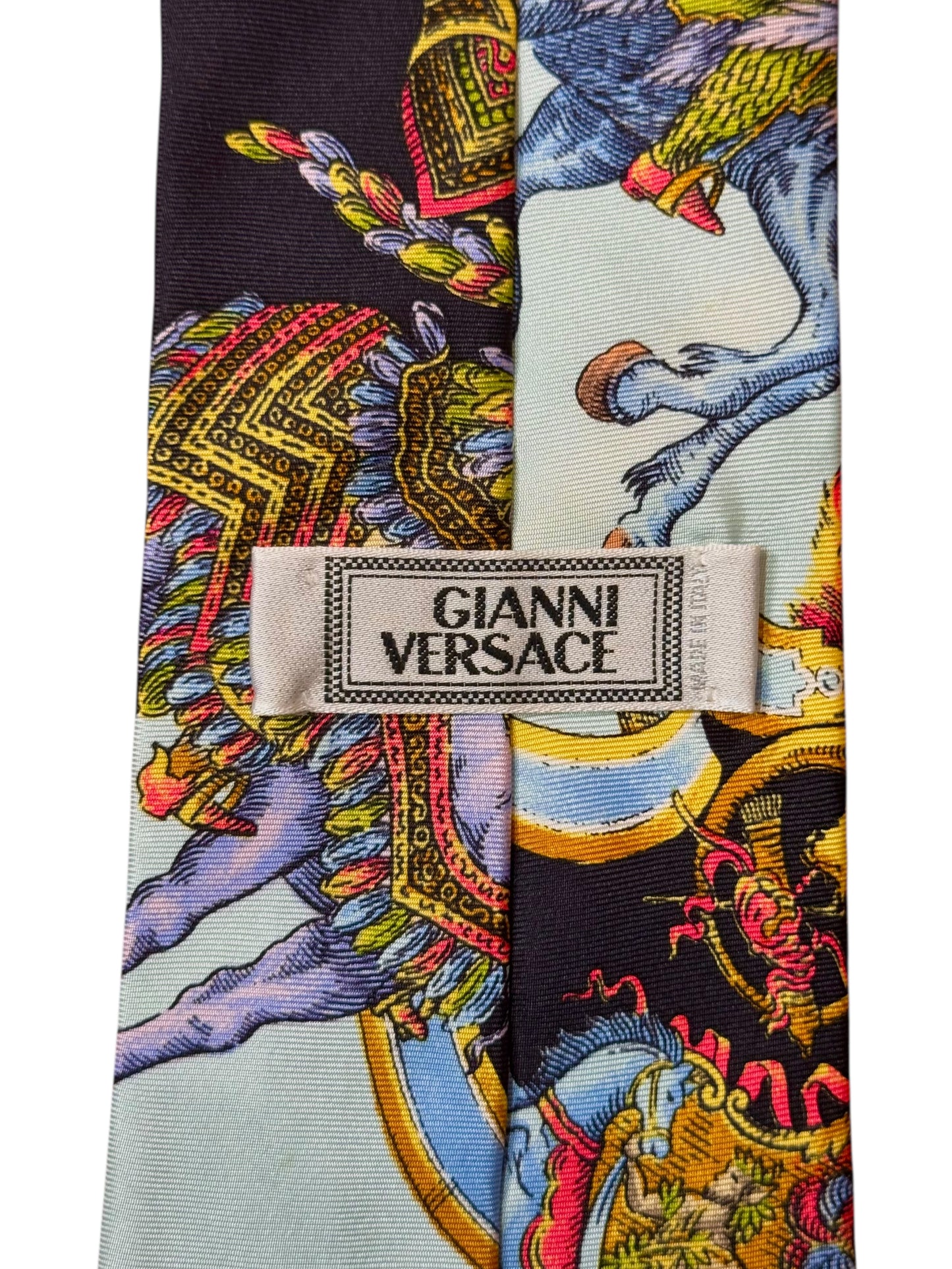 Cravatta vintage Gianni Versace seta stampa carrozza barocca medievale