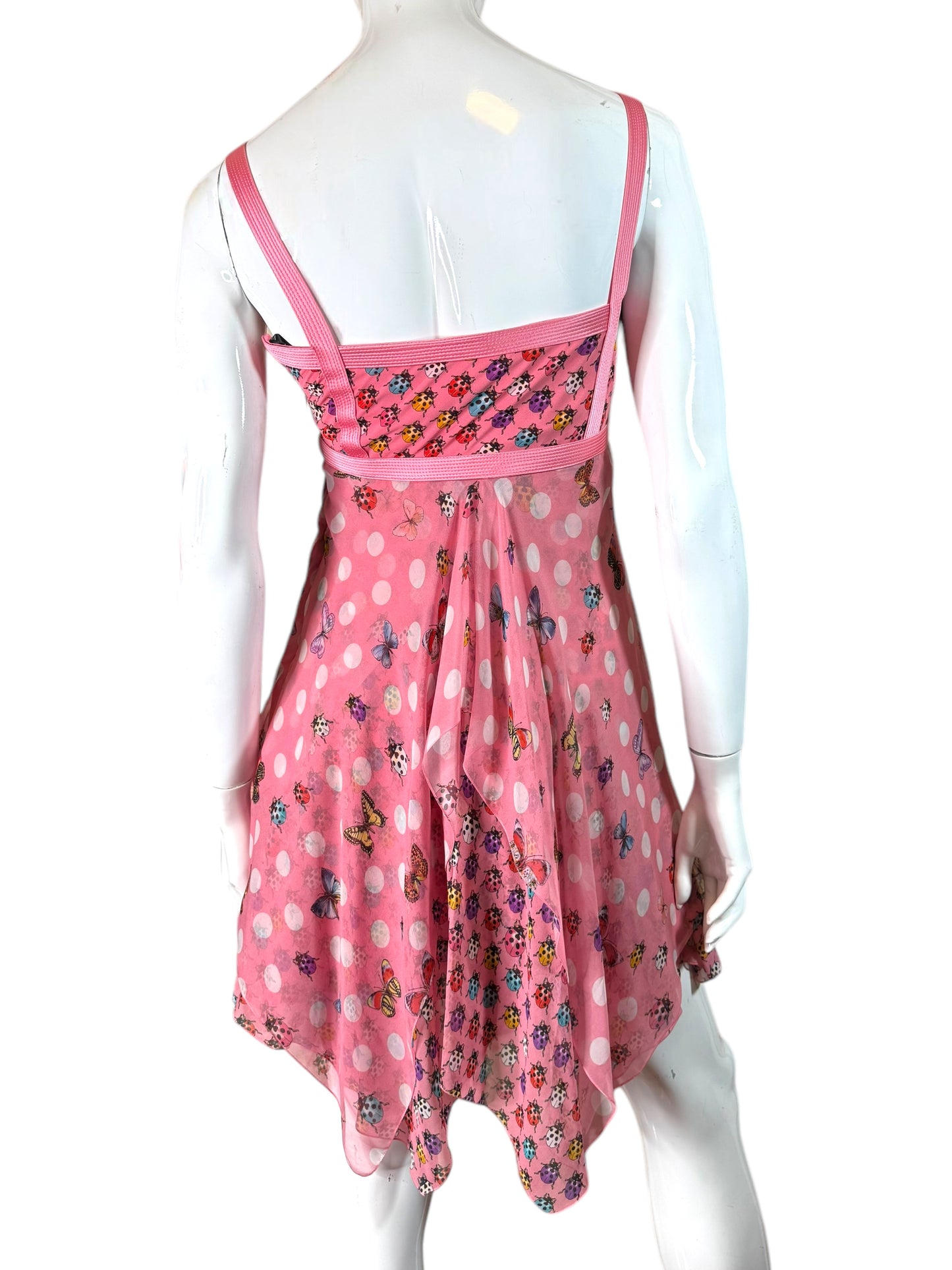 Versace Abito Seta Rosa Farfalle e Coccinelle