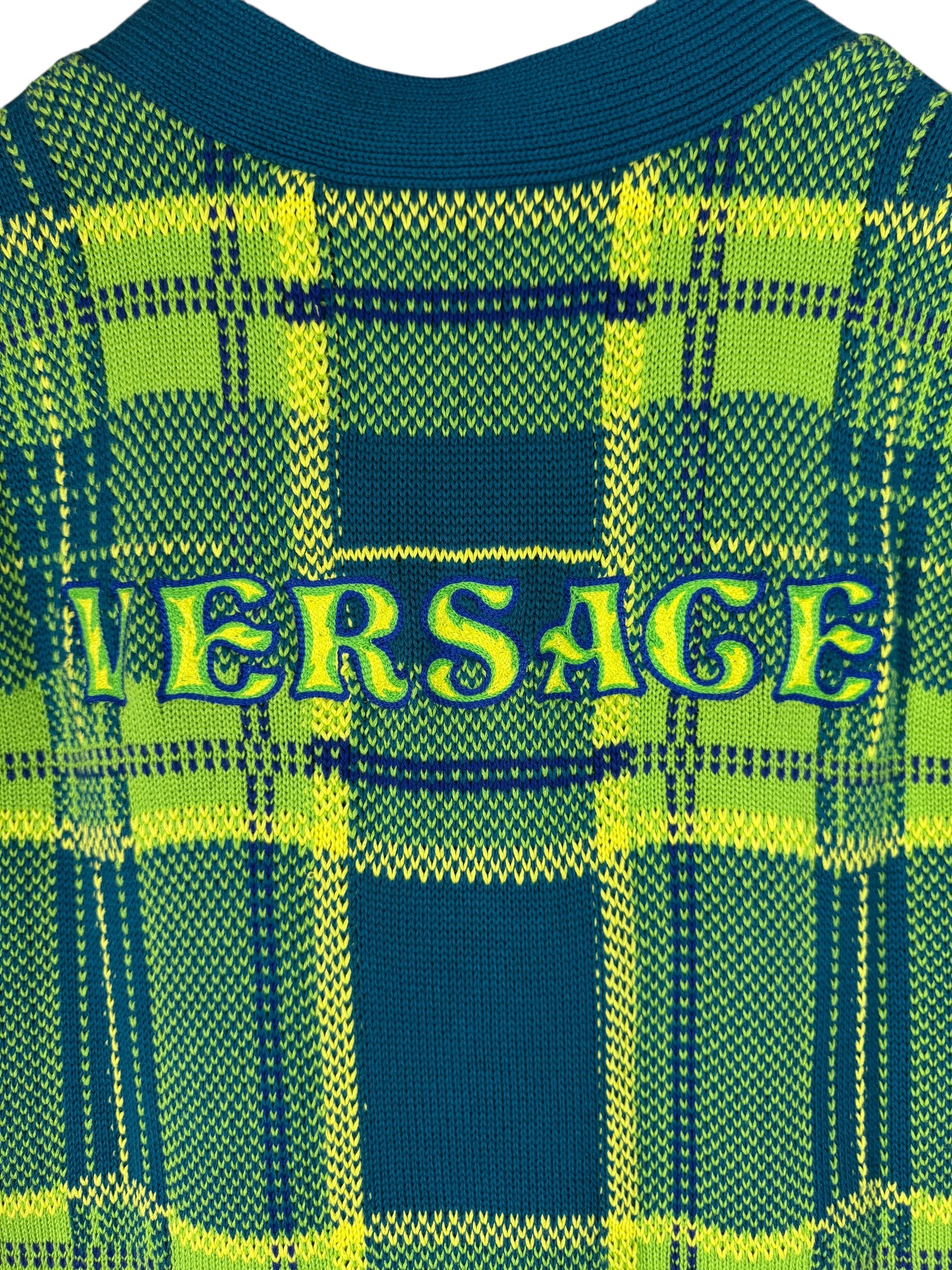 Versace gilet uomo check verde/blu con logo ricamato sul retro – Made in Italy.