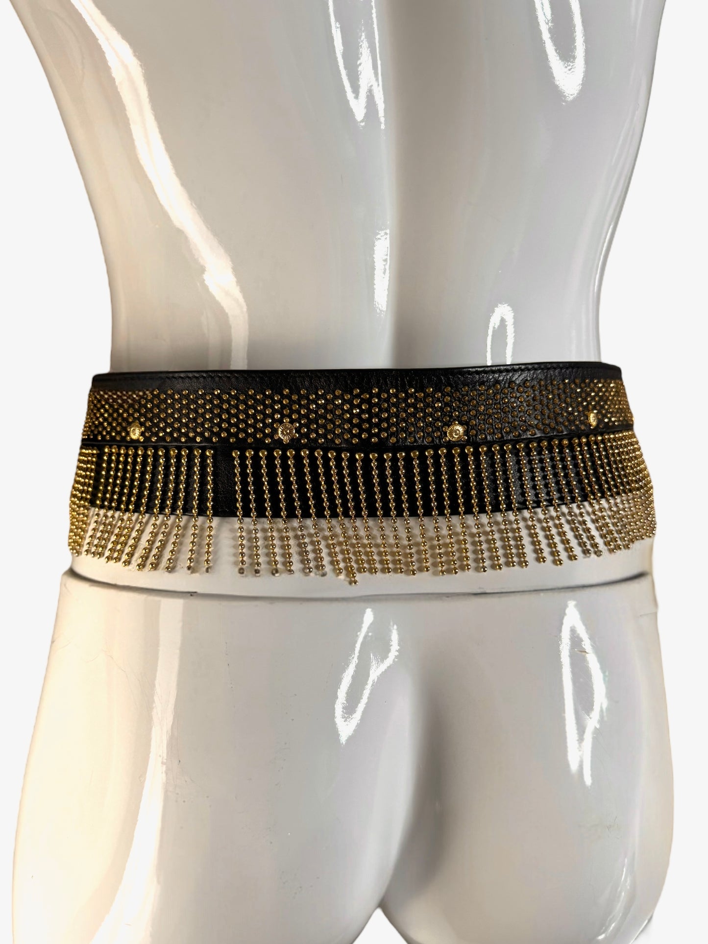 Gianni Versace Cintura Vintage Anni ‘90 in Pelle con Medusa e Frange Dorate