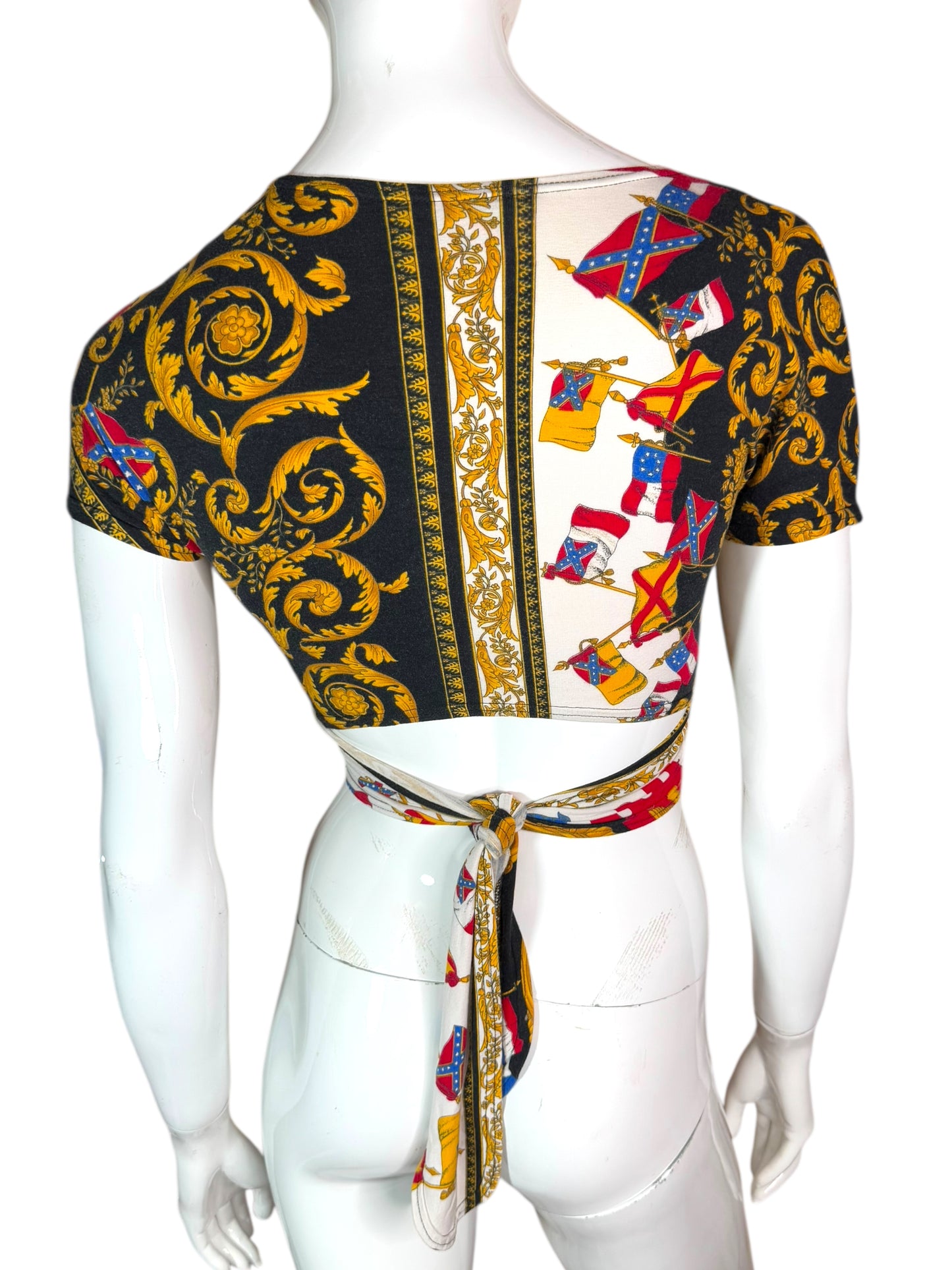 Top vintage Versus Gianni Versace – stampa barocca e bandiere, taglia unica