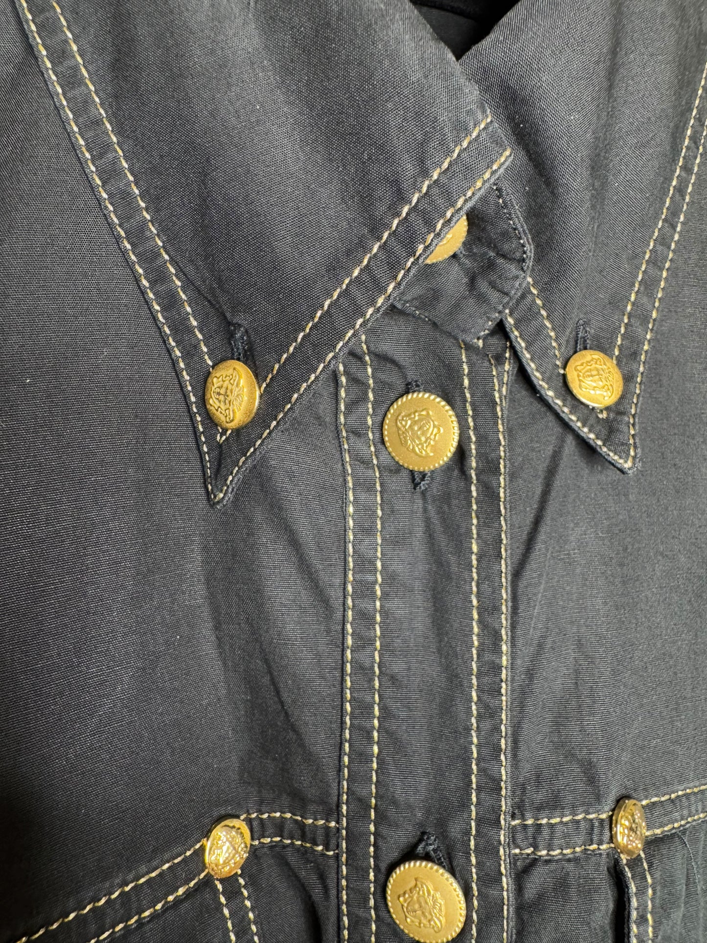 Camicia Vintage Versace Jeans Signature Nera – Bottoni Oro Medusa – Made in Italy – Taglia S