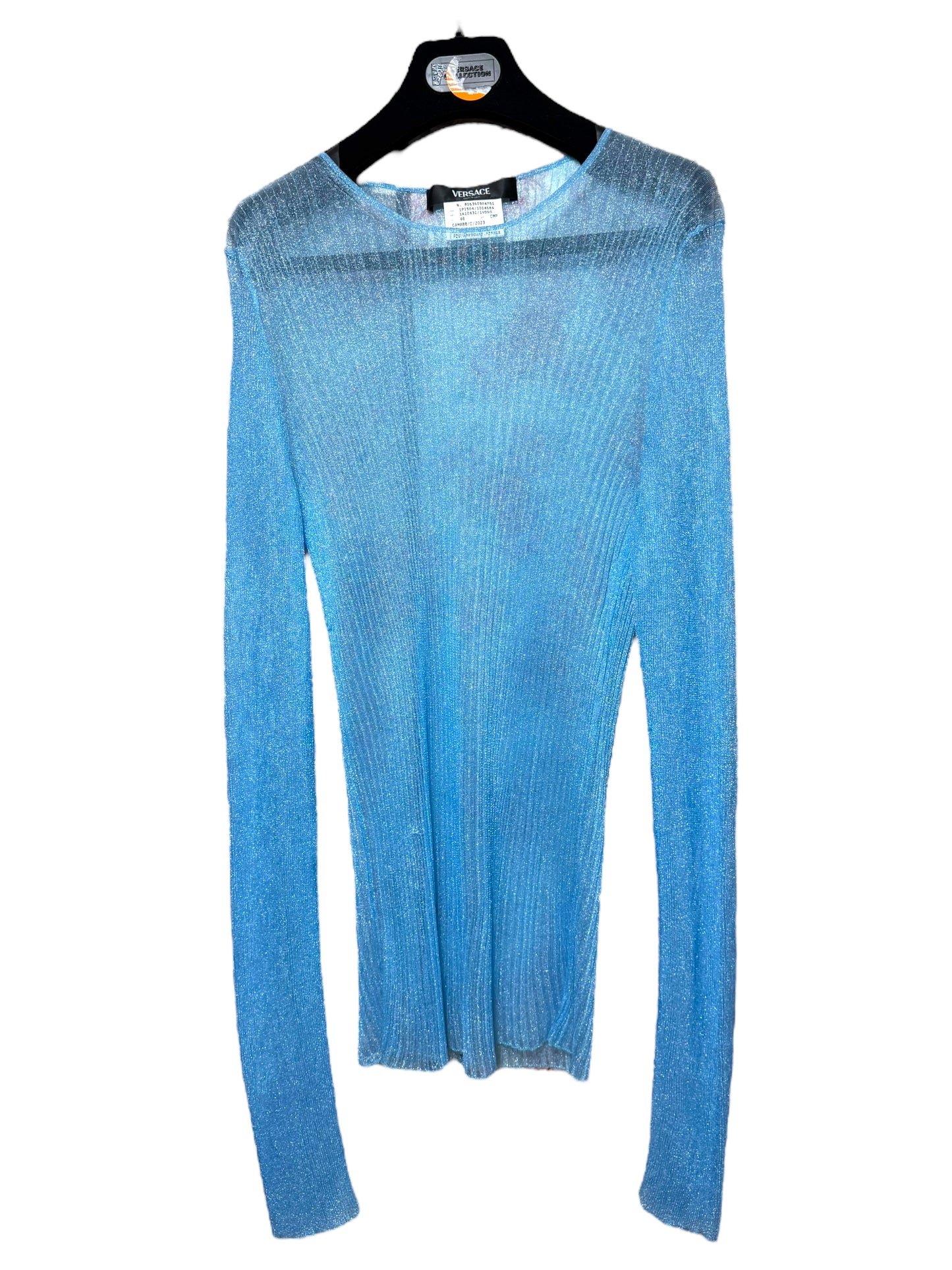 Versace Maglia Uomo Azzurra Lurex Trasparente Made in Italy Tg. 48