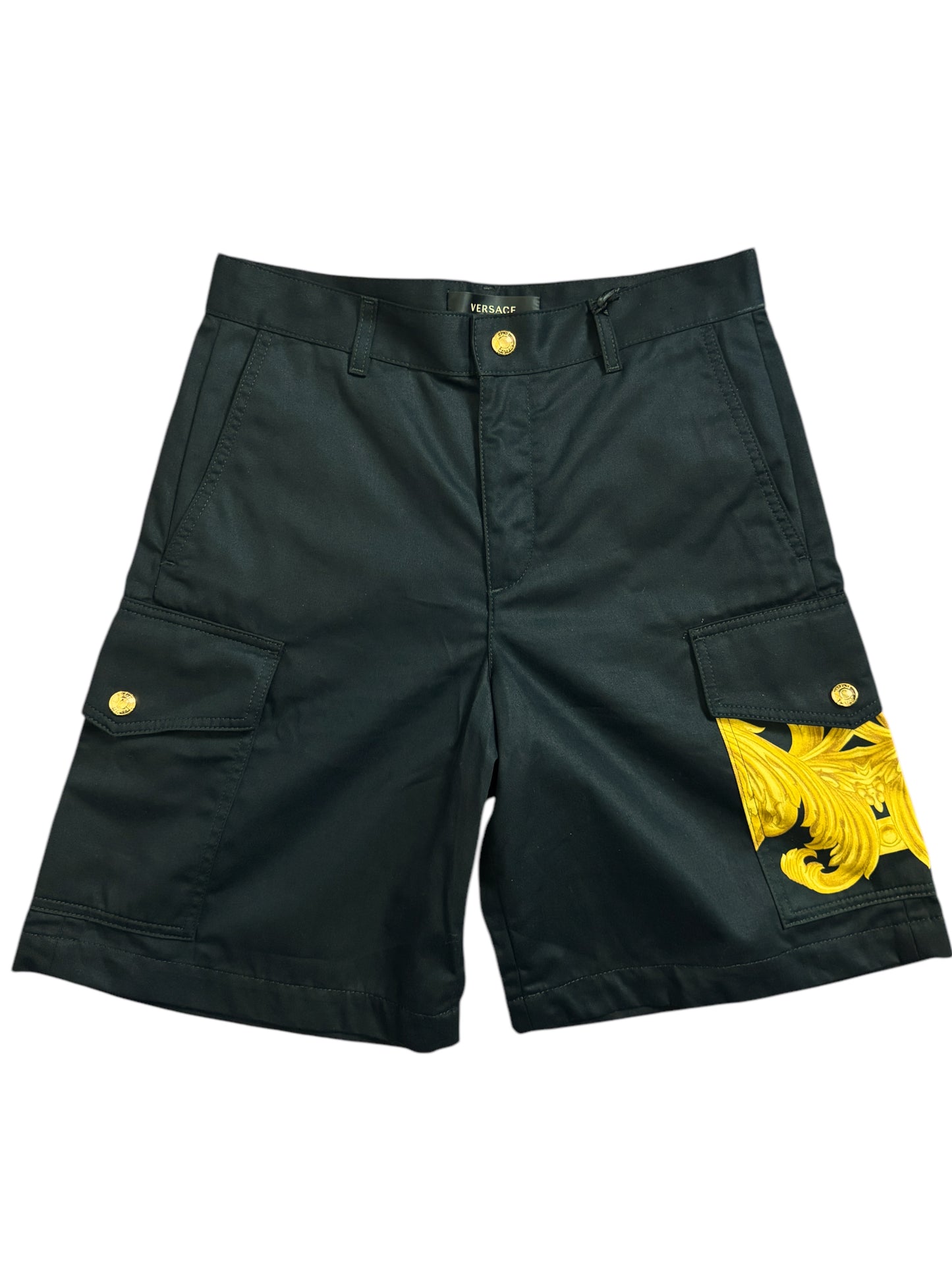 Bermuda Cargo Versace Nero con Stampa Barocco – Taglia 46 – 100% Cotone.