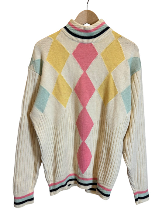 Maglione Vintage Versace Istante Made in Italy - Taglia L - Fantasia Argyle Pastello