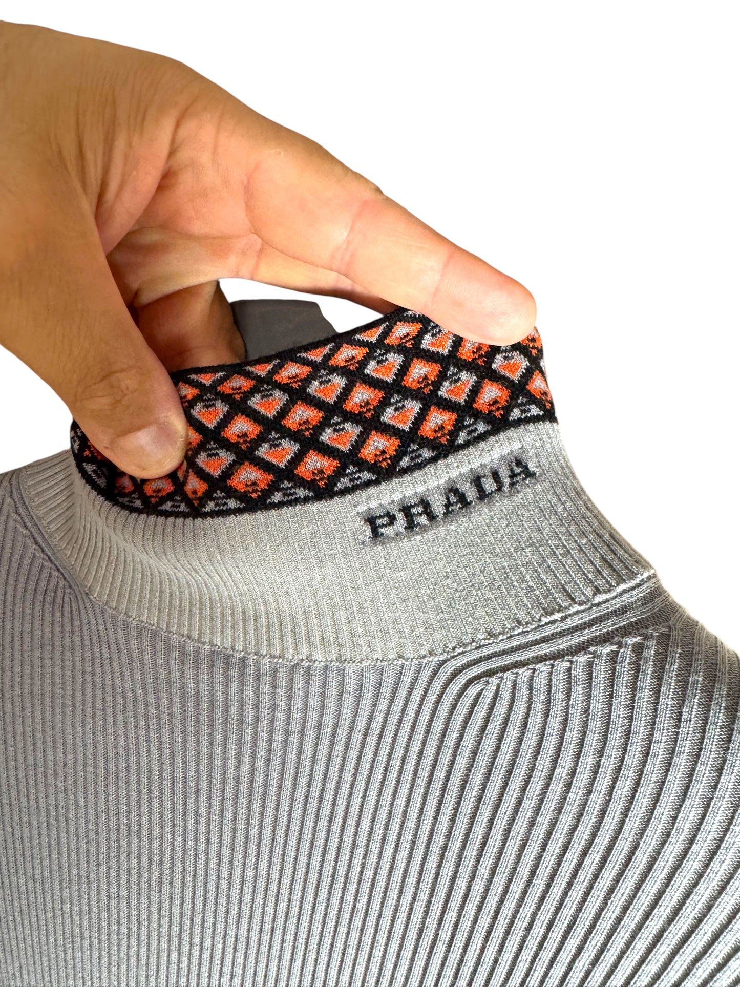 Prada Maglia Uomo Collo Alto Grigio Cotone 100% Tg. 48 Made in Italy