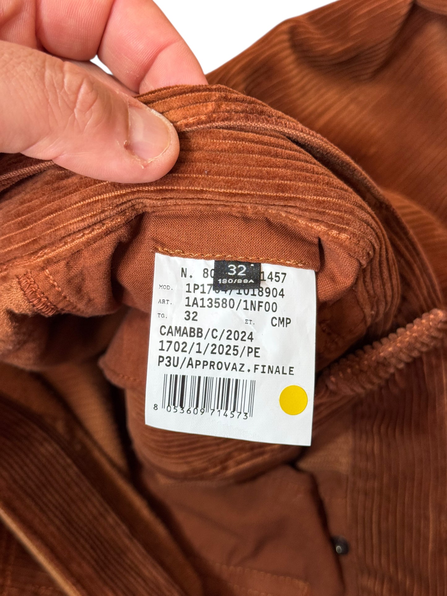 Pantaloni uomo Versace in velluto a coste marrone con logo Medusa – Taglia 32.
