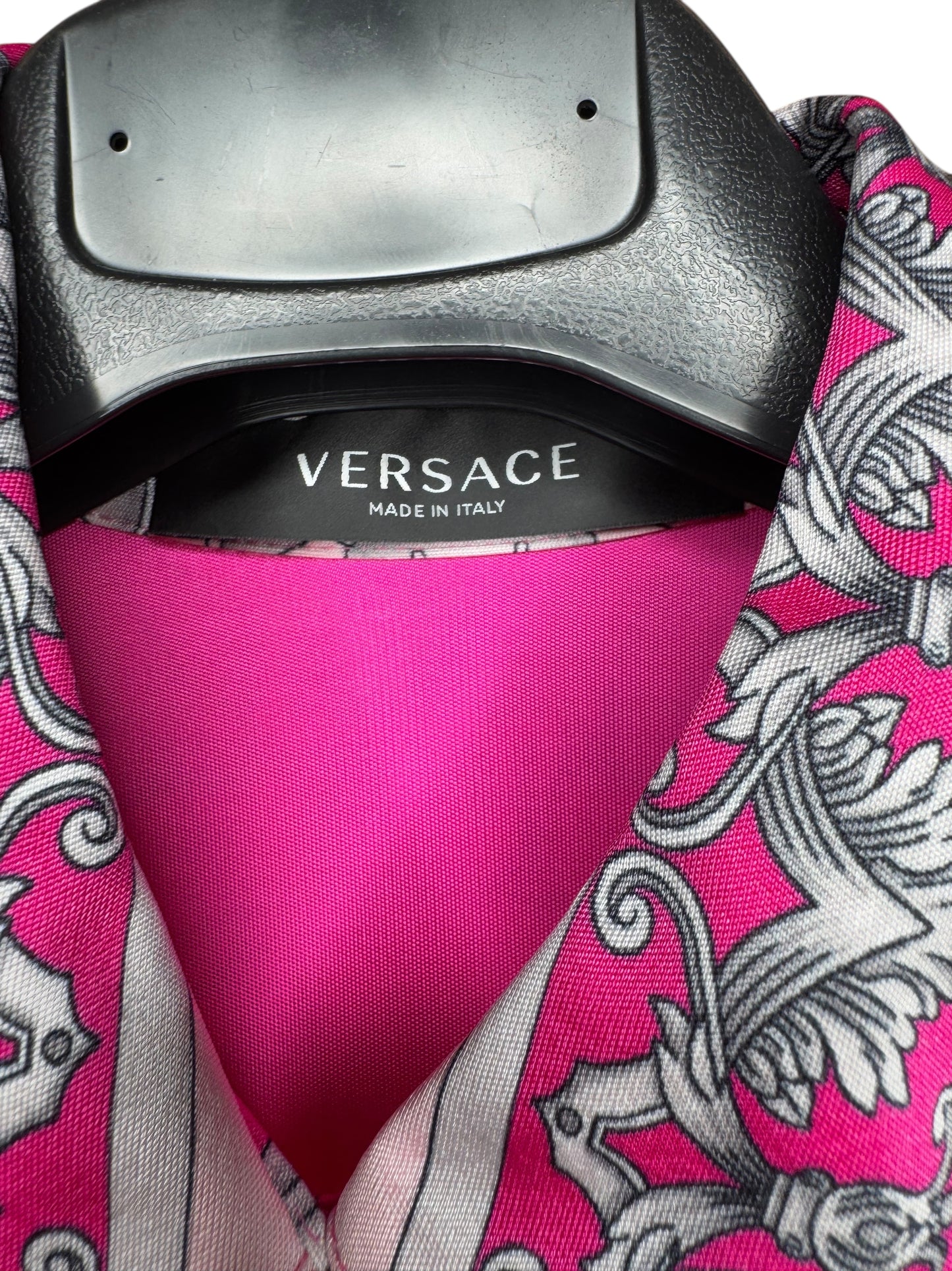 Abito chemisier Versace barocco rosa/fucsia stampa cherubini TG 40 – Nuovo