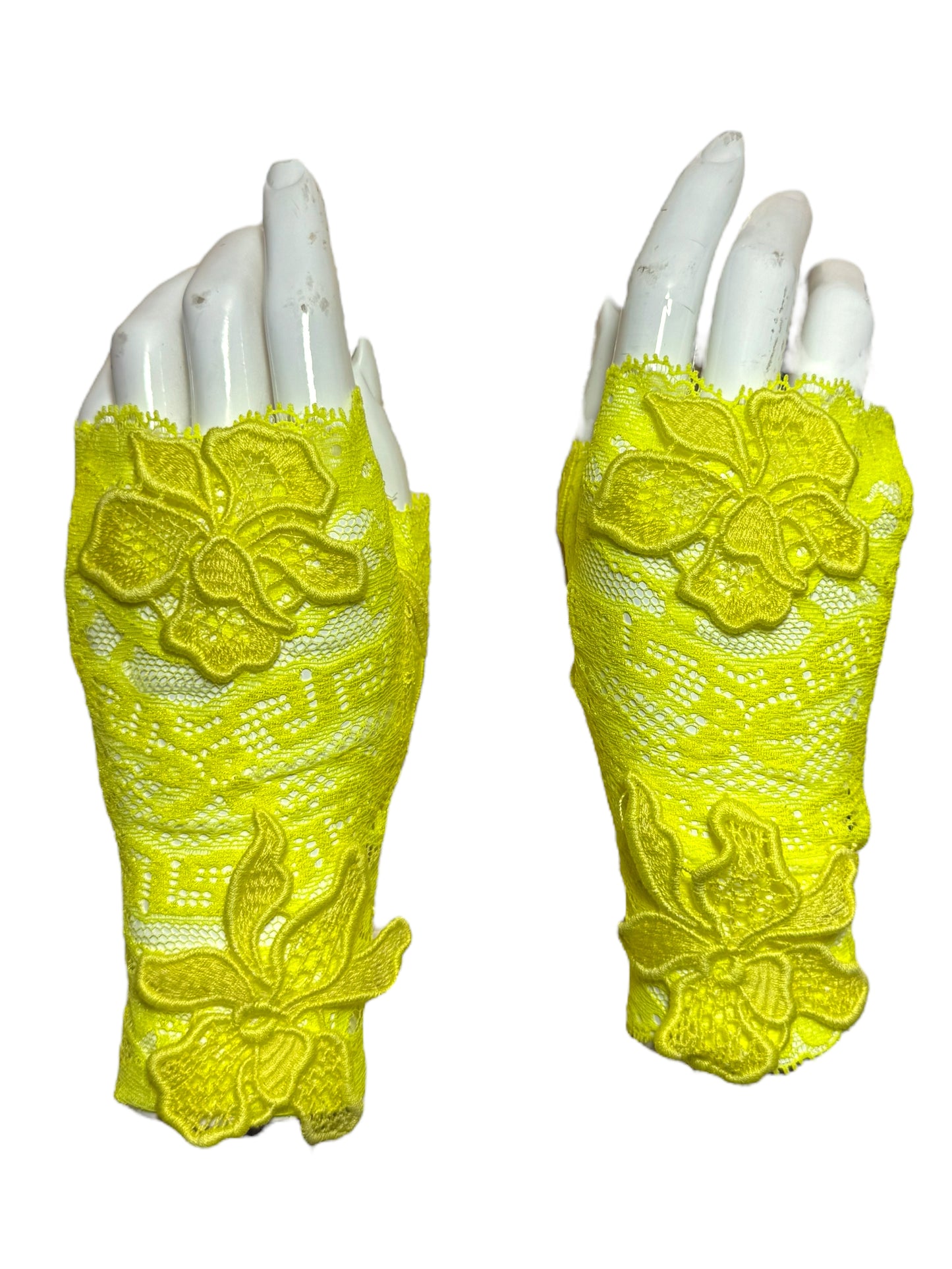 Guanti pizzo giallo Versace – Ricamo floreale – Taglia 7 (S/M)