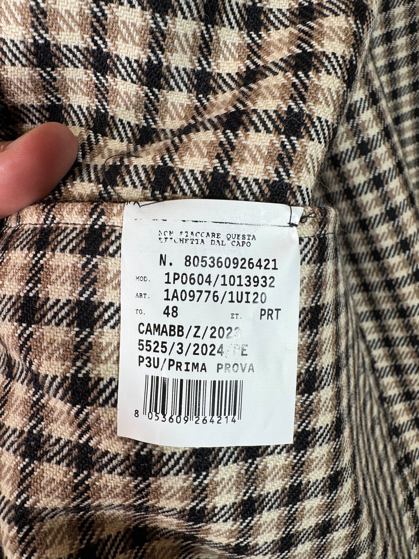 Versace Giacca Uomo Check Marrone/Nero con Bottoni Medusa – Taglia 48 IT.