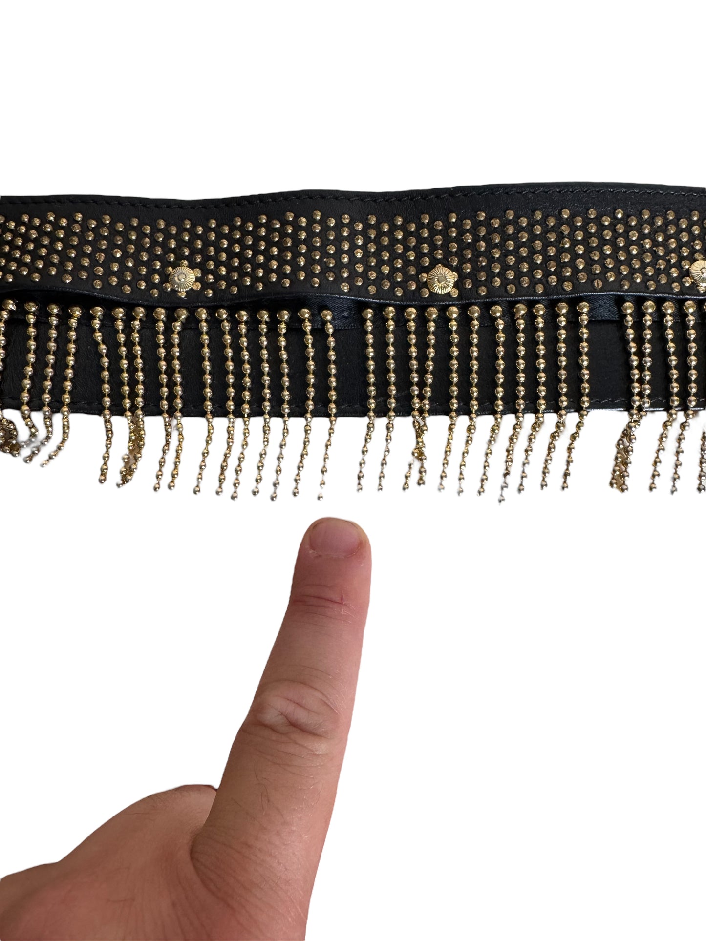 Gianni Versace Cintura Vintage Anni ‘90 in Pelle con Medusa e Frange Dorate