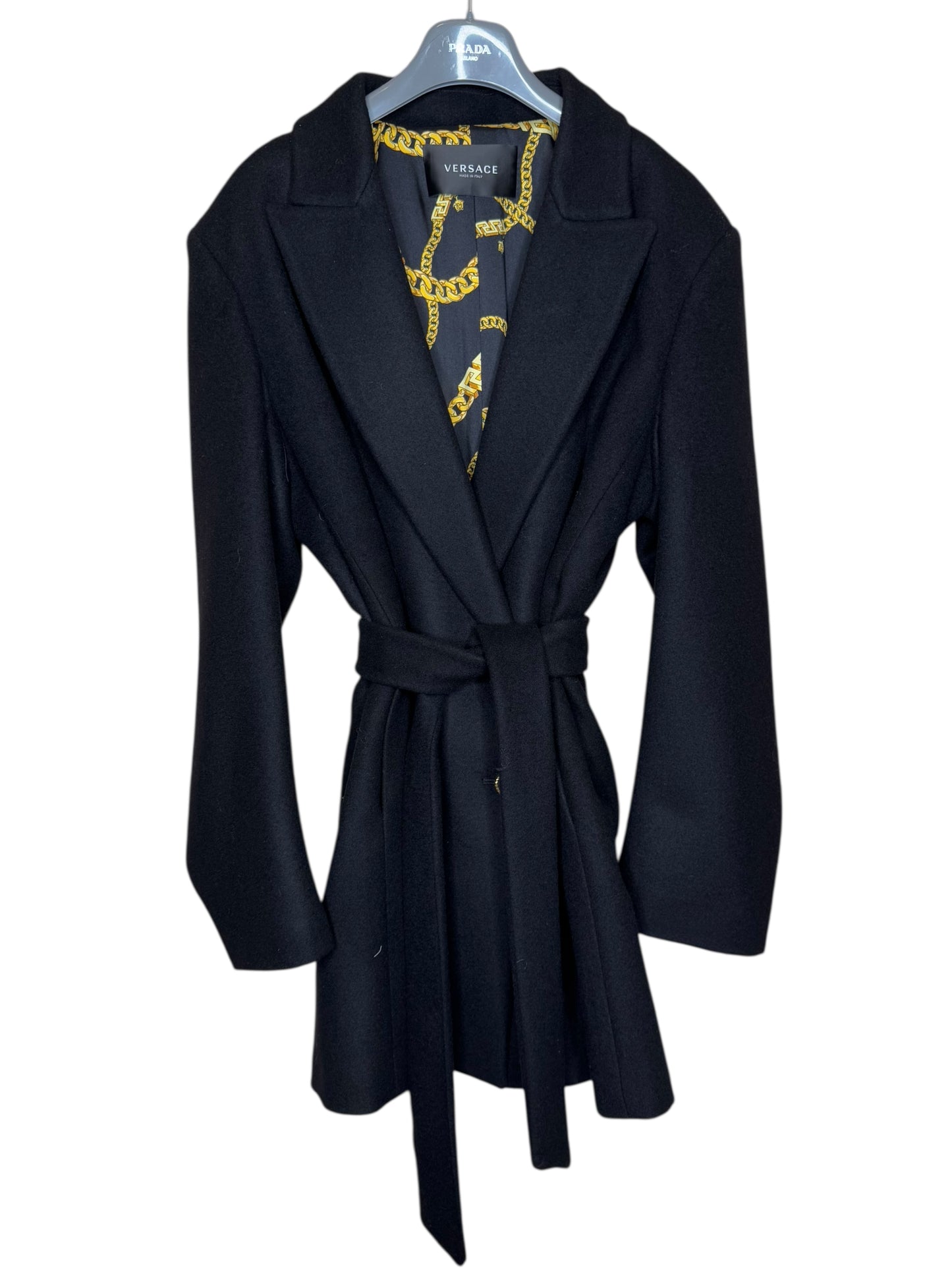 Cappotto doppiopetto uomo Versace nero lana tg. 50 bottoni Medusa oro