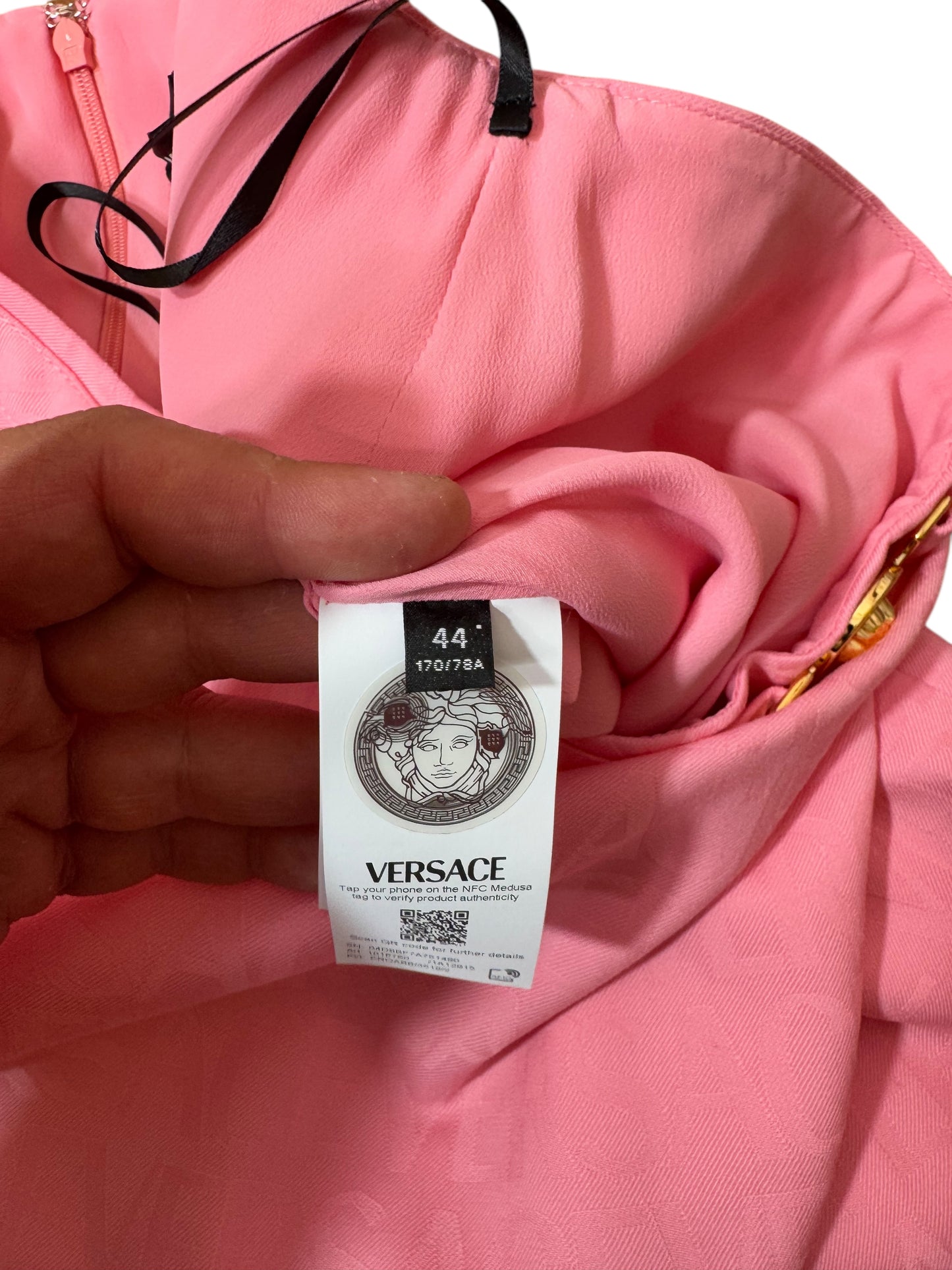 Versace gonna rosa nuova in lana vergine con logo e cintura Medusa - Tg 44