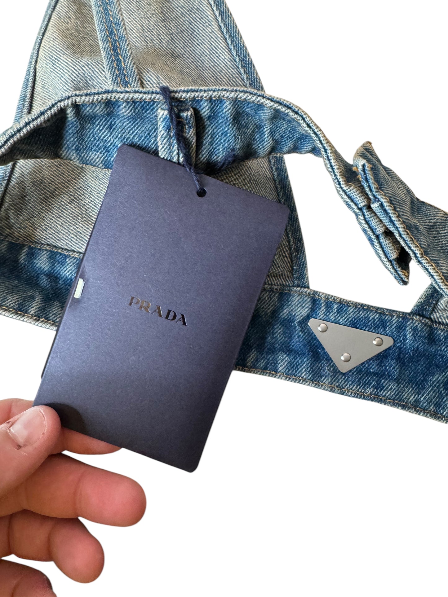 Top Bralette in Denim Prada - Taglia 44 IT - 100% Cotone - Made in Italy