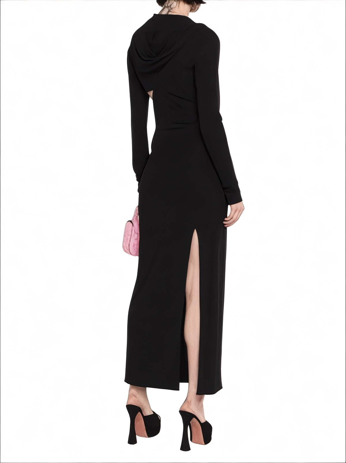 Versace Abito Lungo Nero con Cappuccio e Cut-Out Laterale - Taglia IT 38 - Made in Italy